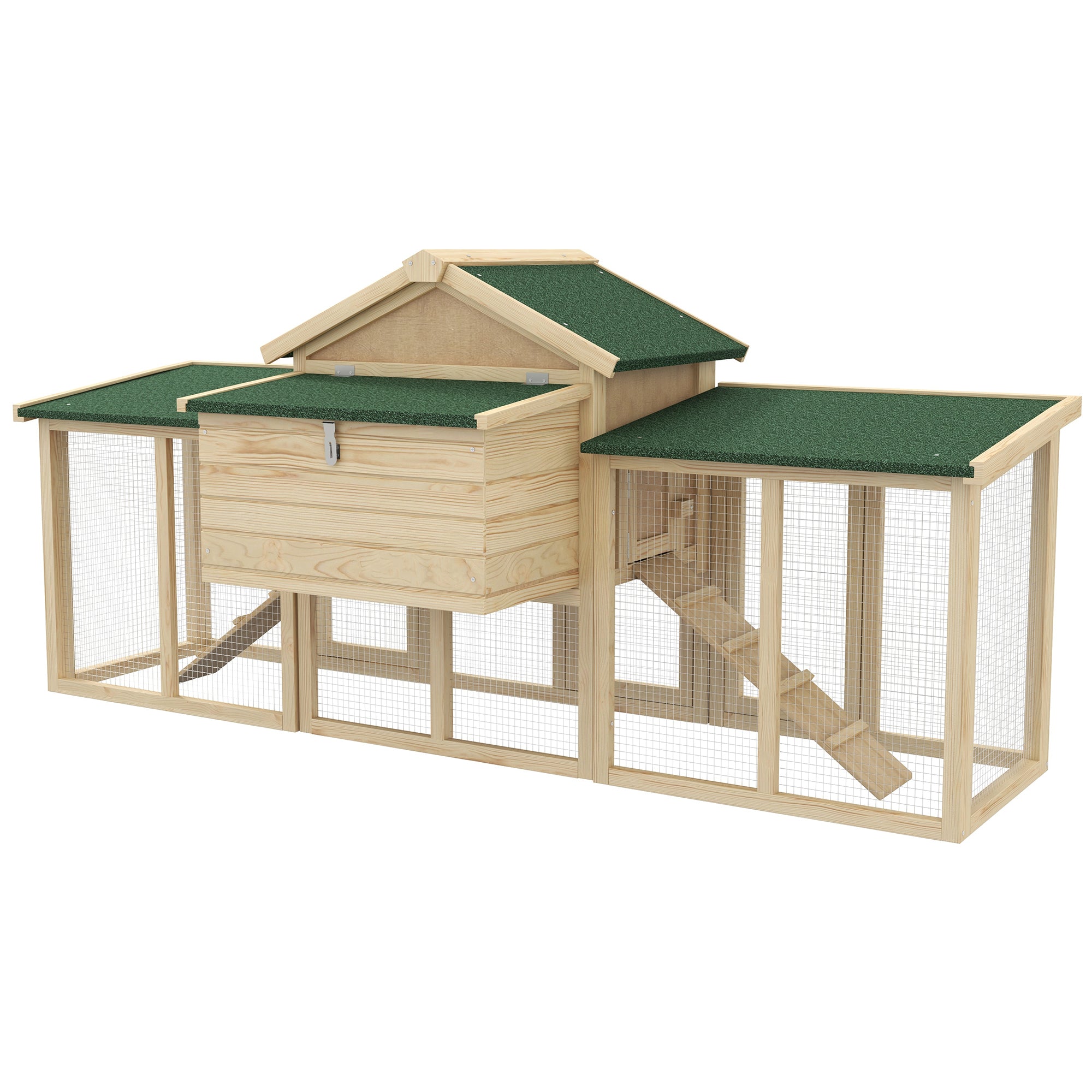 Wooden Chicken Coop ith Nesting Box, Double Runs, Removable Tray, Ramps, for Garden Backyard - Natural Wood - Image 8