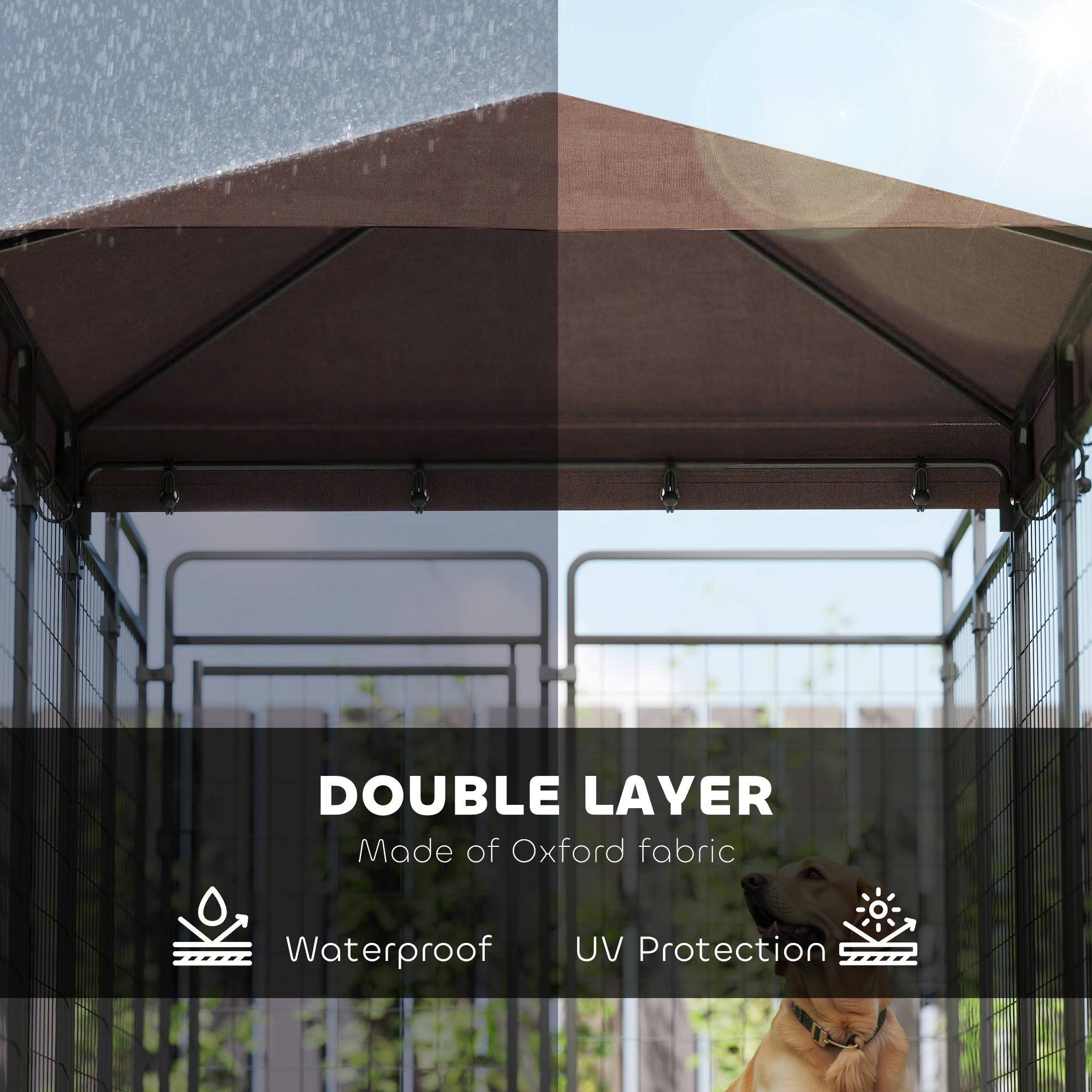 Dog Kennel Outdoor with Waterproof Canopy, Dog Run with Galvanized Chain Link, Secure Lock, for Backyard and Patio, Large and Medium Sized Breeds, Chickens, Ducks, 9.3' x 4.6' x 5.2' - Black - Image 6