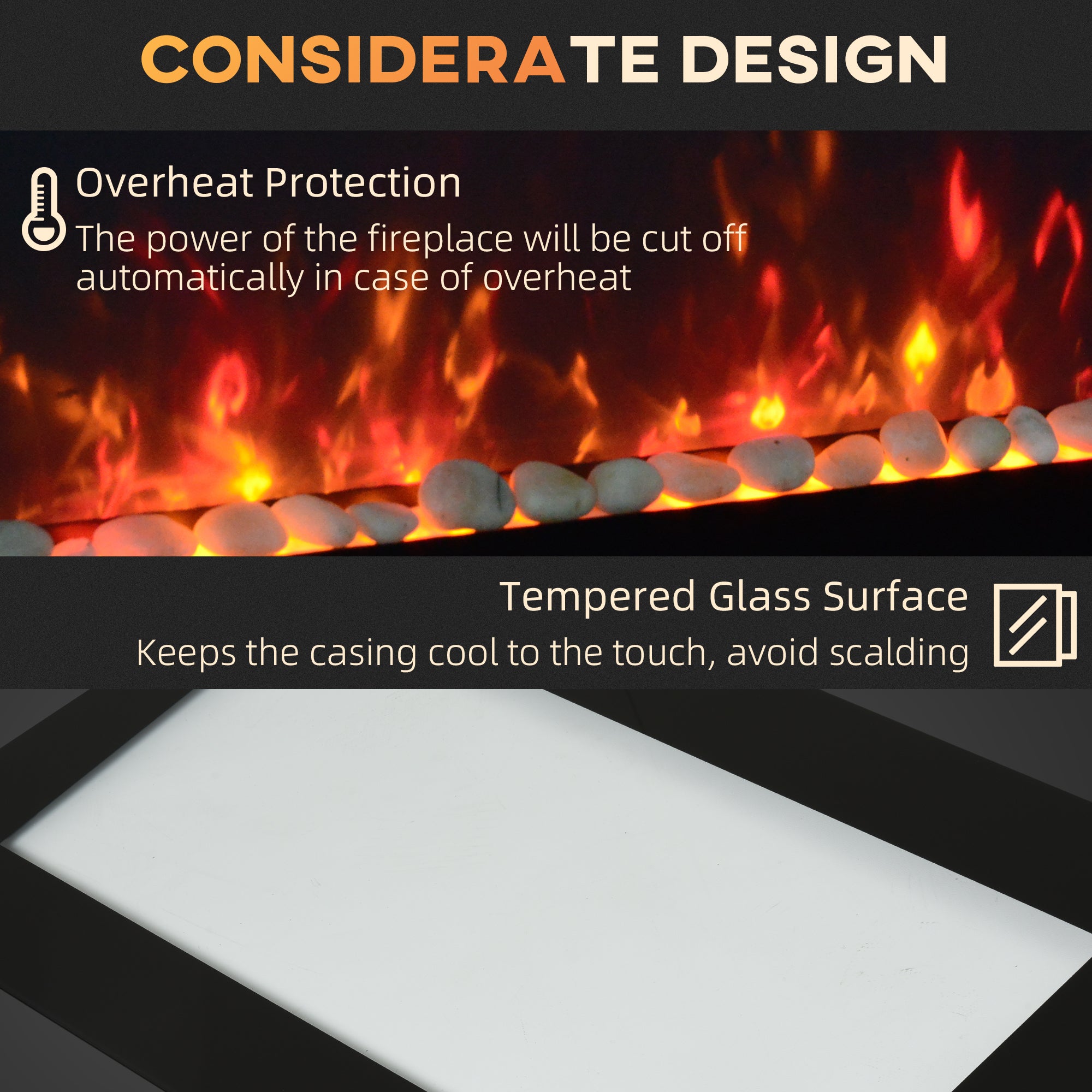 41.3" 1500W Electric Wall-Mounted Fireplace with Flame Effect, 7 Color Background Light, Black
