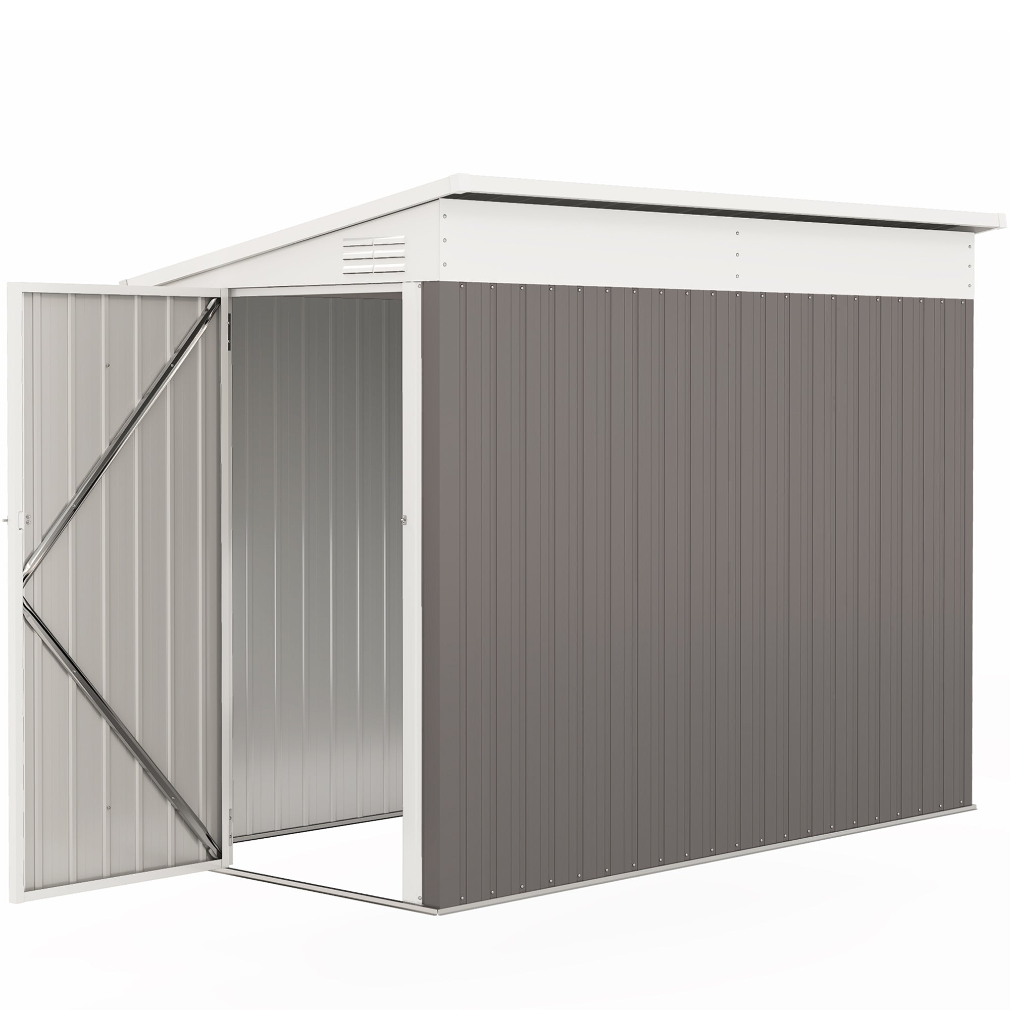 4' x 8' Lean to Garden Storage Shed, Outdoor Metal Tool House with Lockable Door Vents for Backyard Patio Lawn, Light Gray - Light Gray