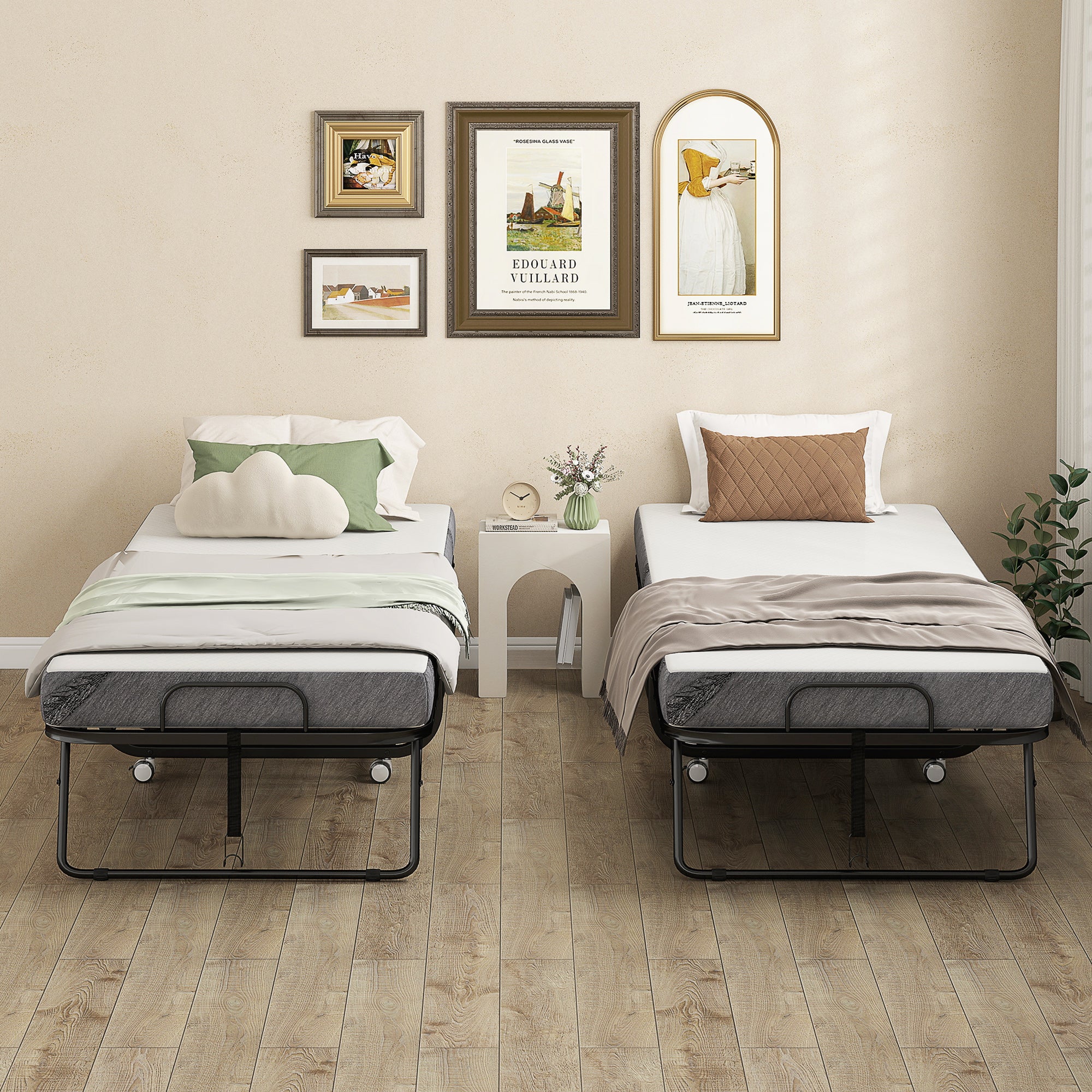 Folding Bed with Mattress for Adults, Single Size, Portable Foldable Bed with Memory Foam Mattress & Steel Frame, White