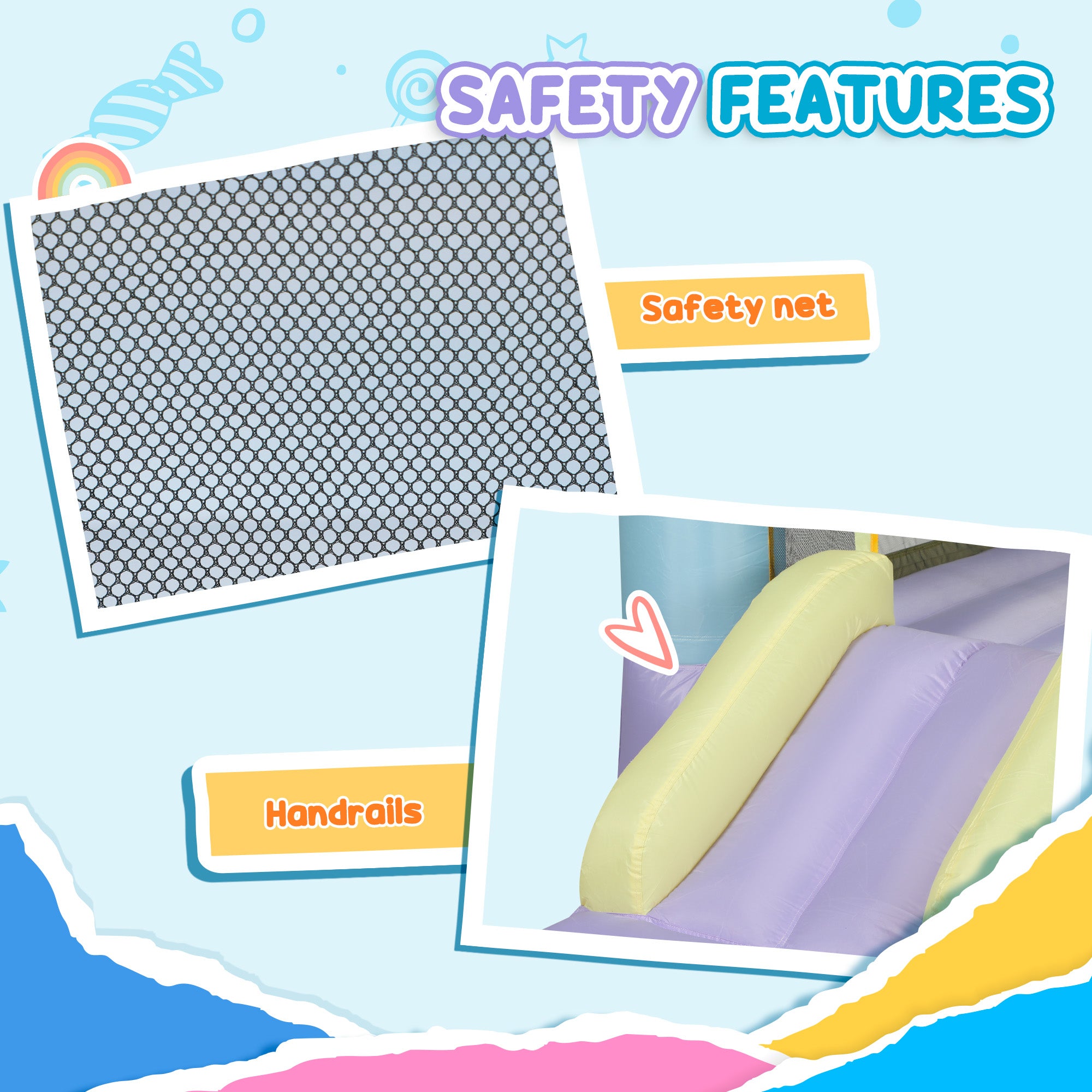Inflatable Bounce House with Air Blower, Slide, Stakes, Repair Patches, Storage Bag, for Kids Ages 3-8, 98" x 65" x 79"