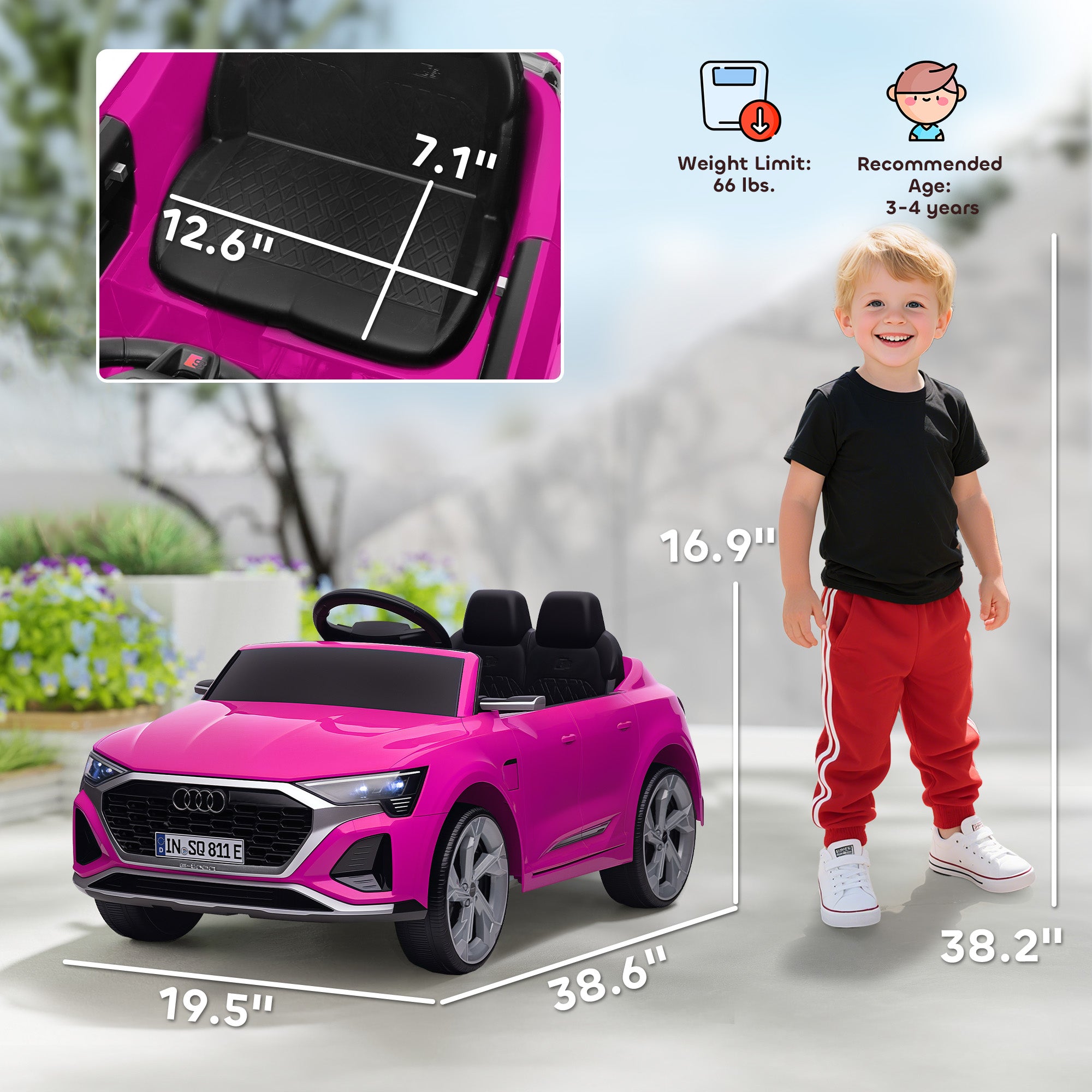 Audi Q8 e-tron Sportback Licensed 12V Battery Powered Kids Electric Car w/ Spring Suspension, Soft Start, Pink