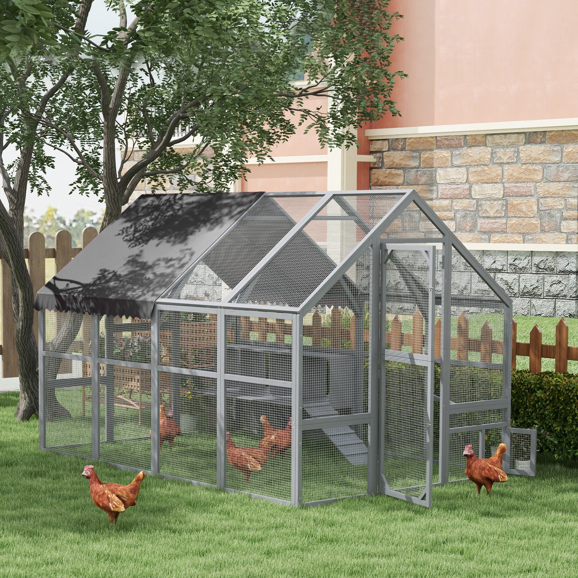 9' x 6' x 6' Large Chicken Coop with Nesting Box, Water-Resistant and Anti-UV Cover for 8-12 Chickens, Gray - Gray - Image 2