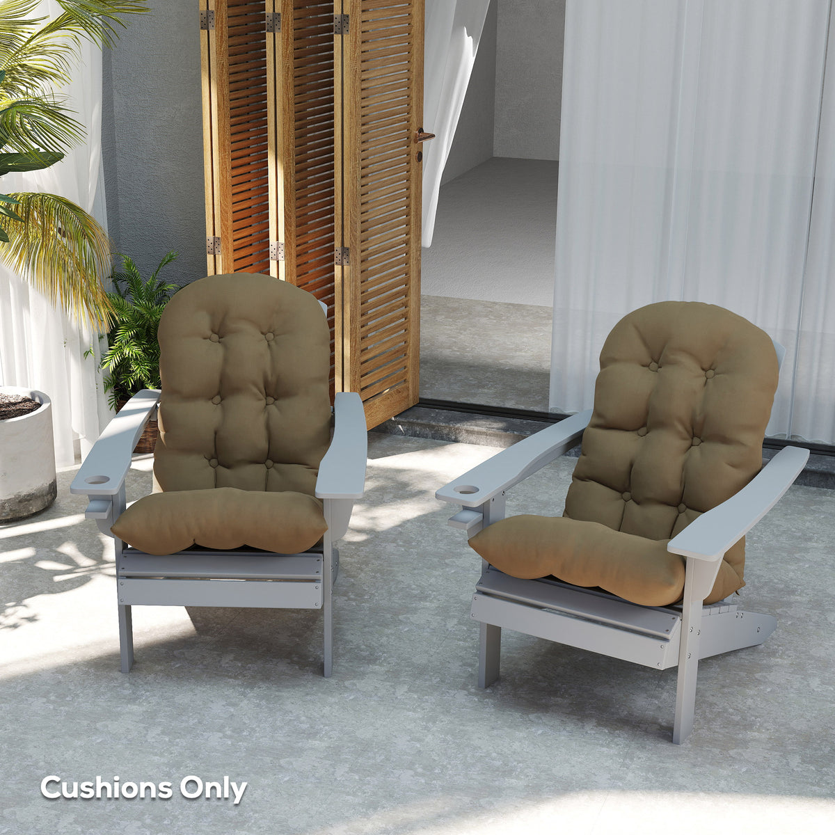 Adirondack Chair Cushions Set of 2, Tufted High Back Patio Non-Slip Cushions for Adirondack Chairs, Khaki