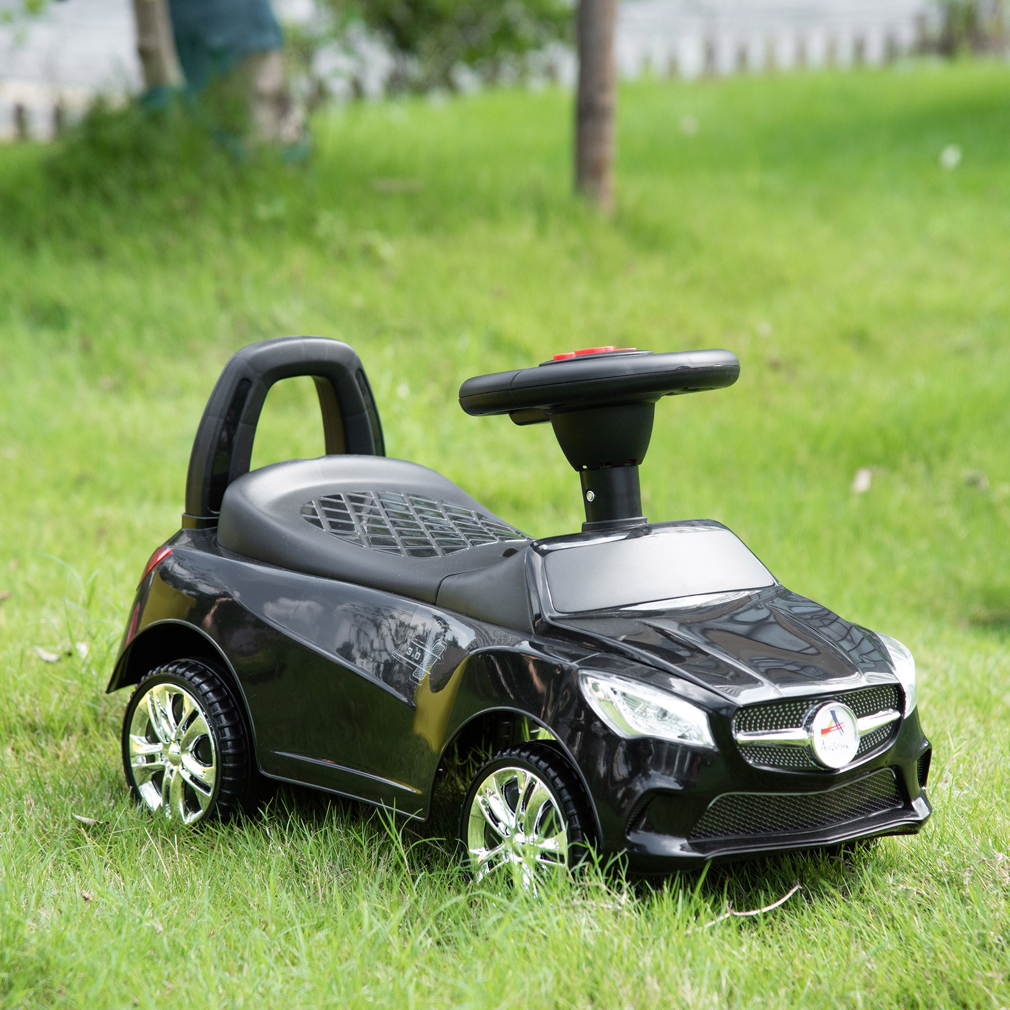 Kids Ride On Push Car, Foot-to-Floor Walking Sliding Toy Car for Toddler with Working Horn, Music, Headlights and Storage, Black