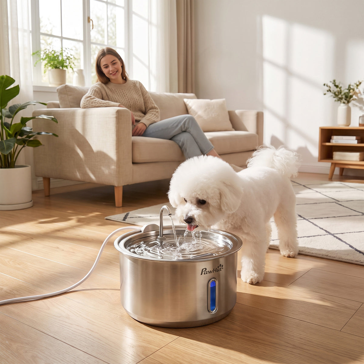 372 oz/11L Cat Water Fountain with Stainless Steel, 4-Stage Filtration, Quiet Pump, Visual Level Window, Low Water Alert