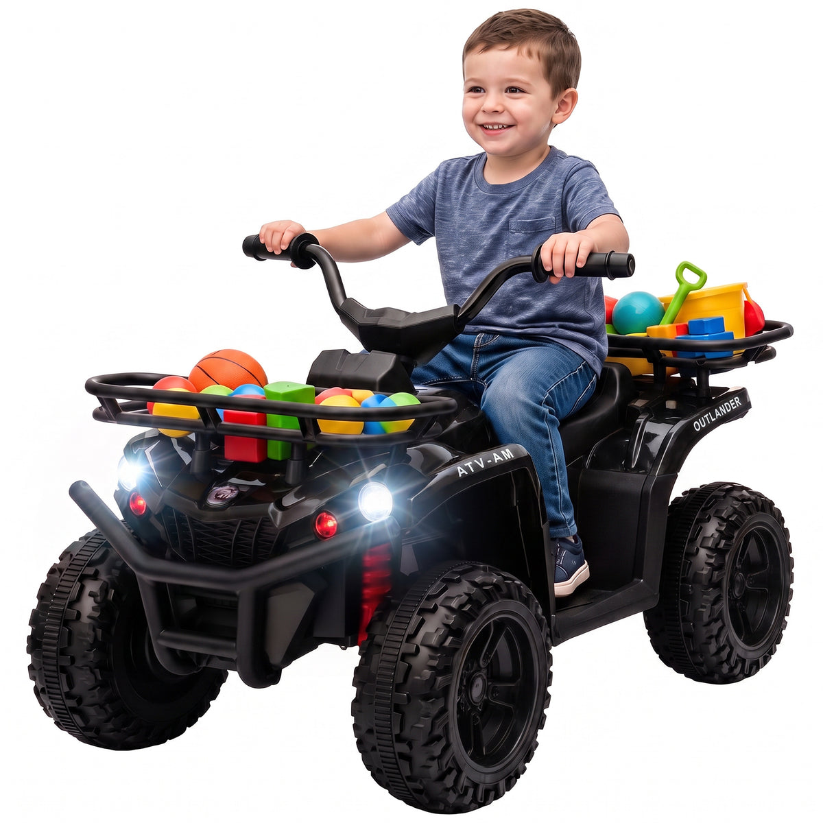 24V Ride on ATV, 4 Wheeler for Kids with Dual Motors, Soft Start, Battery Display, Music, Lights for 3-8 Years, Black