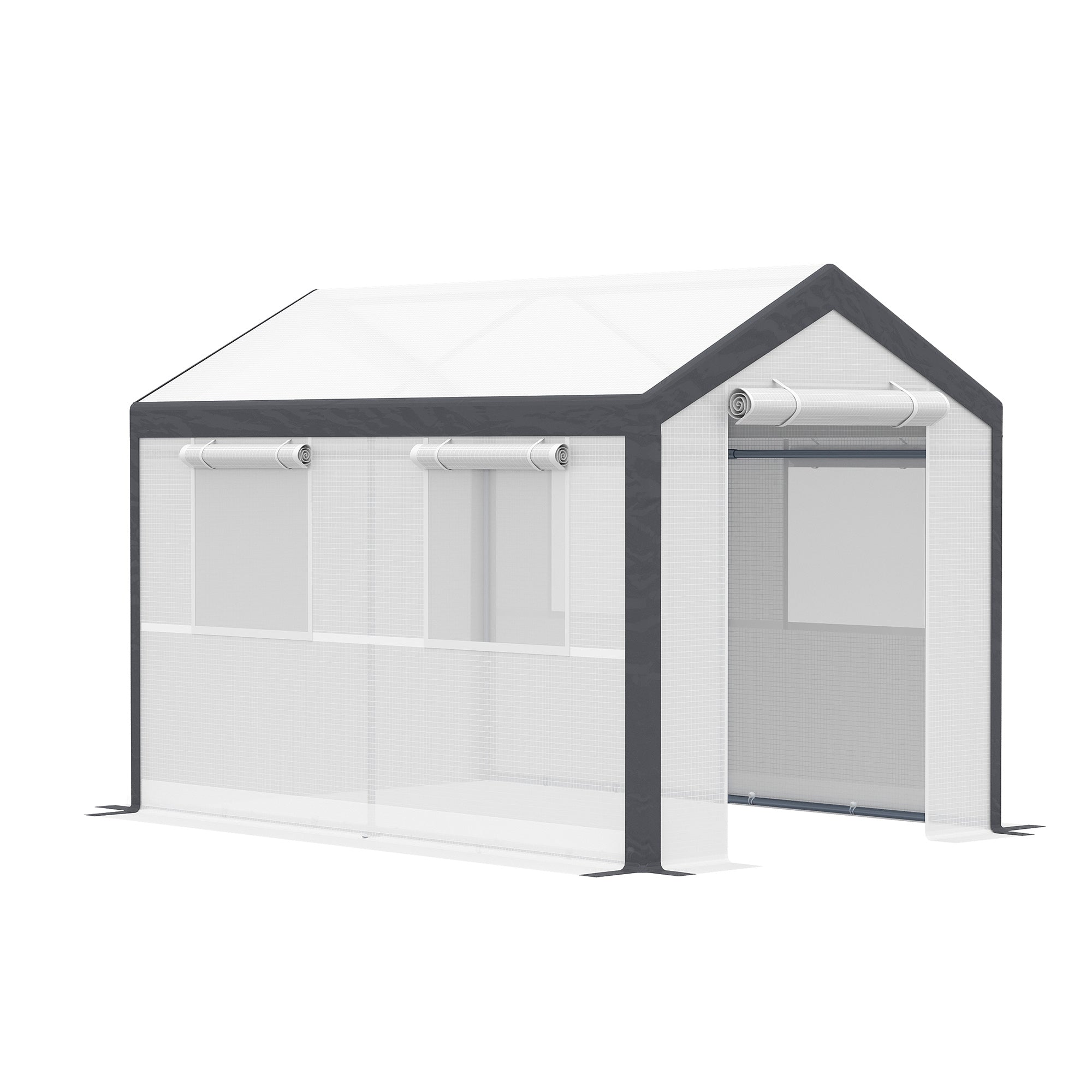 10' x 7' x 7' Greenhouse, Walk-in Outdoor Tunnel Green House with PE Cover, Steel Frame, 2 Roll-Up Zipper Doors & 4 Windows for Flowers, Vegetables, Tropical Plants, White - White