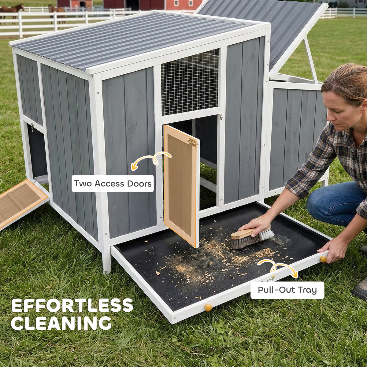 Chicken Coop, Wooden Chicken House for 4-6 Hens, Outdoor Hen House with Nesting Box, Pull-Out Tray and Weatherproof Roof