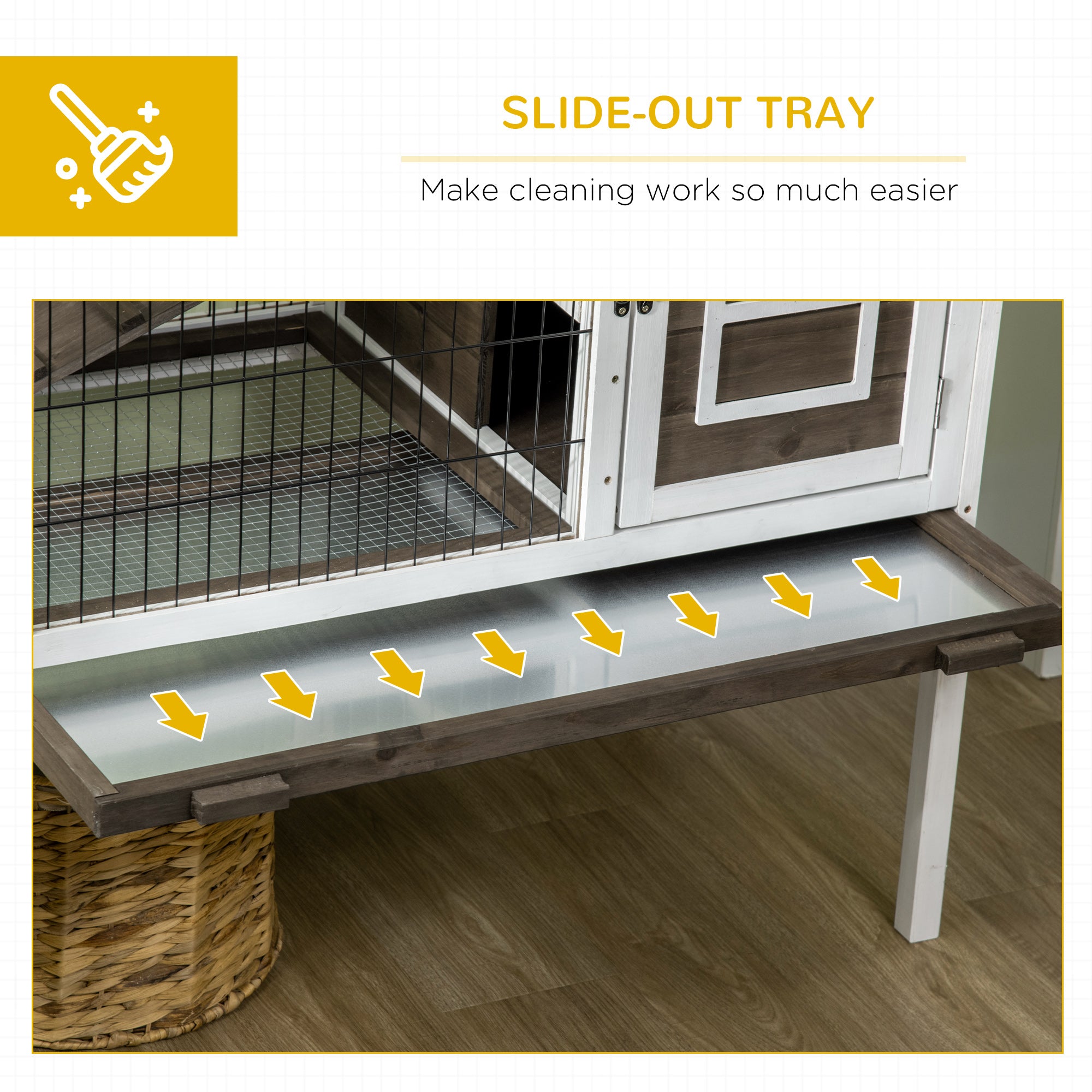 Wood Rabbit Hutch, Elevated Guinea Pig Cage with Run, Coffee - Coffee - Image 6