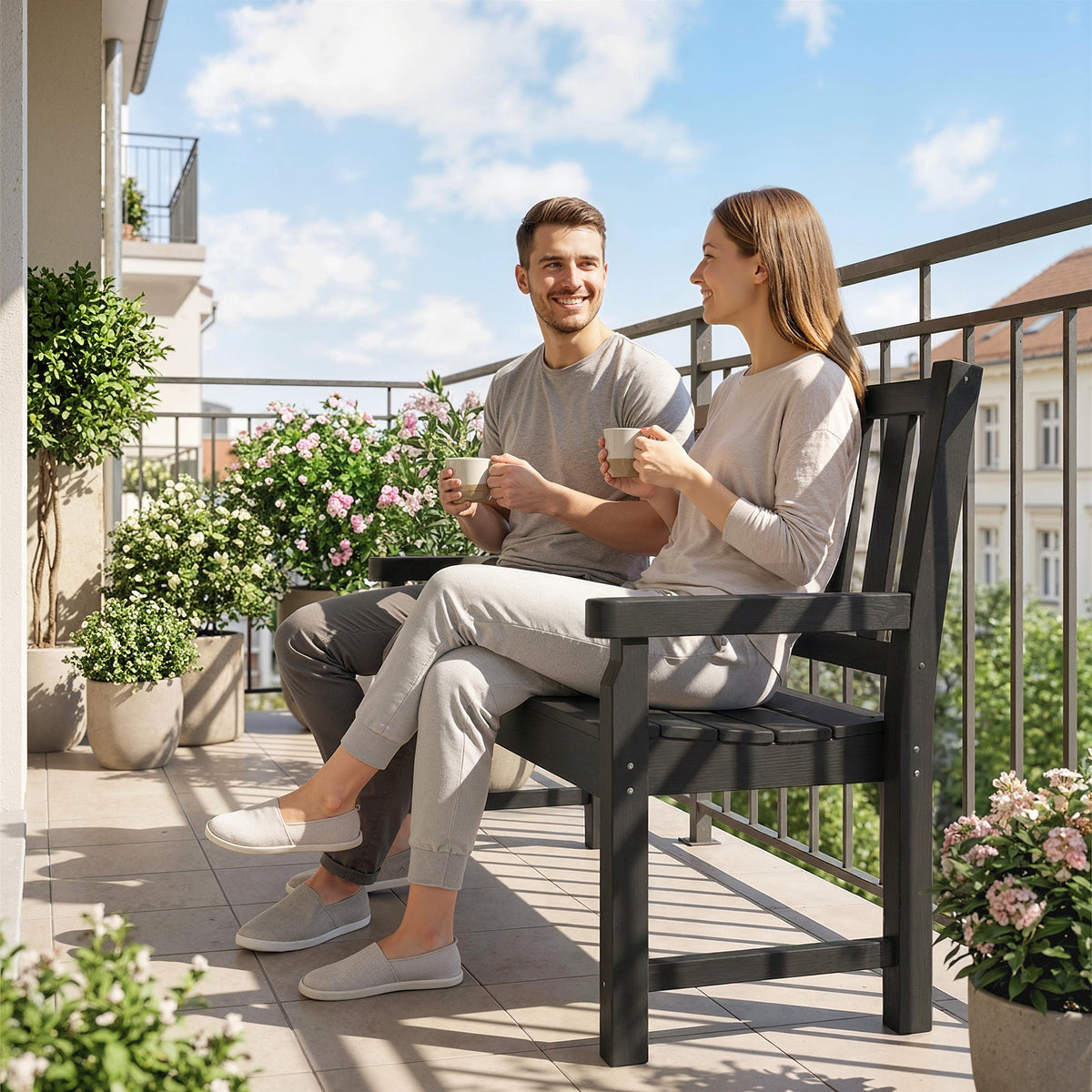 2-Person Garden Bench, HDPE Outdoor Bench with 530 lbs Capacity, Curved Seat for Backyard, Park, Porch, Lawn, Black