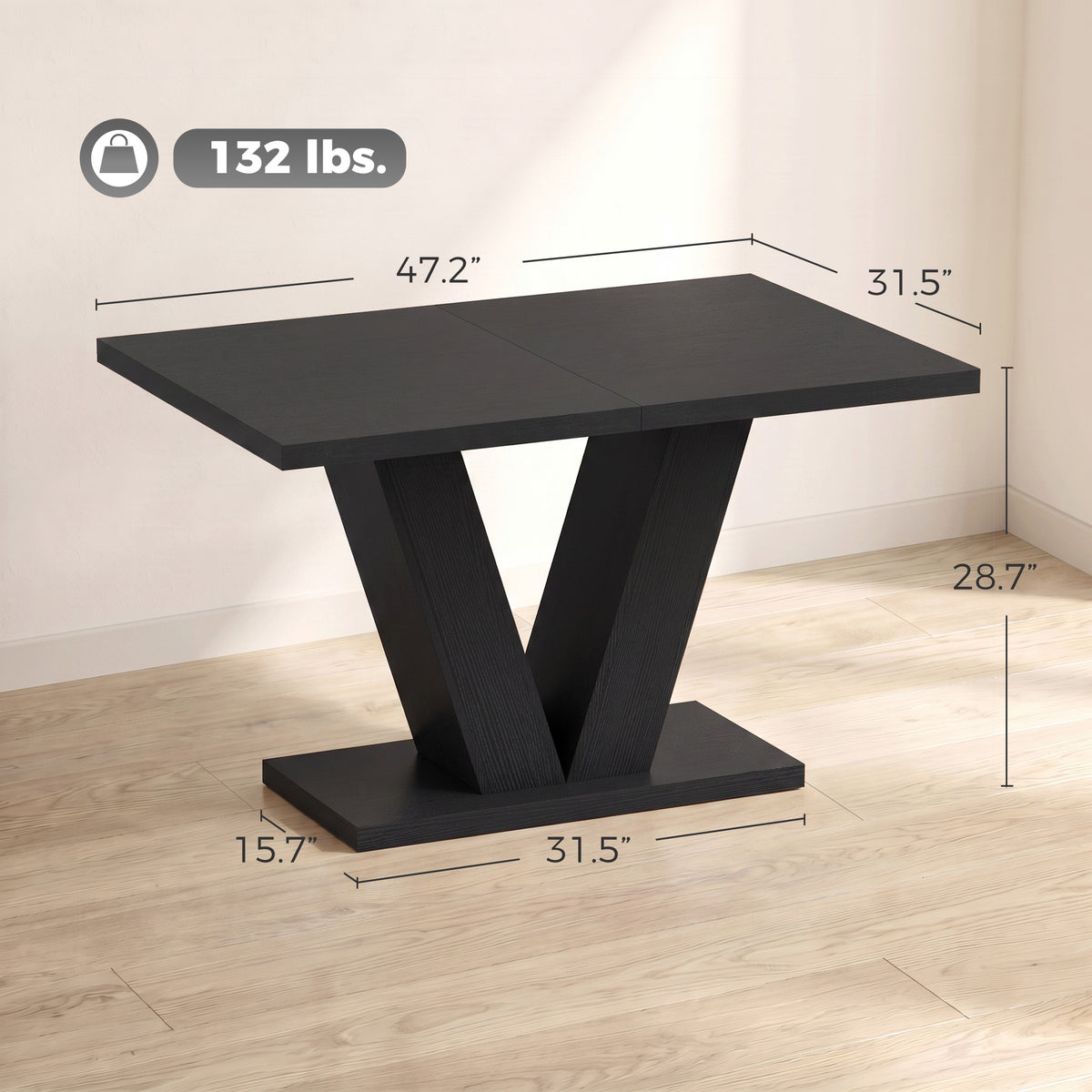 Modern Dining Table for 4 People, 47.2" Kitchen Table for Dining Room and Living Room, Rectangular, Black Wood Grain