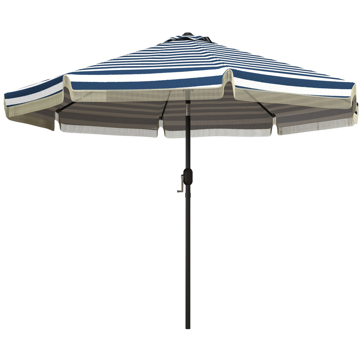 9ft Patio Umbrella Outdoor Table Umbrella w/ Tilt, Crank, Ruffled, 8 Ribs for Garden, Deck, Pool, Blue Stripe