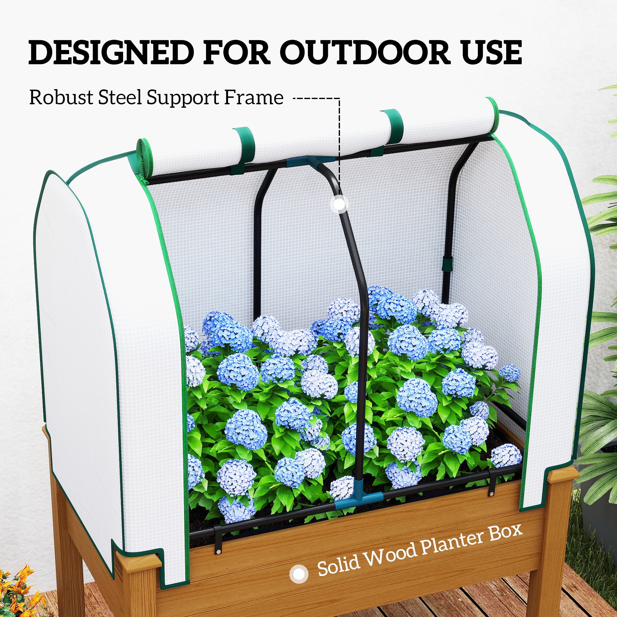 Raised Garden Bed with PE Greenhouse Cover Outdoor Planter Box for Herbs and Vegetables, 35 x 22 x 47 inch, Brown - Brown - Image 7