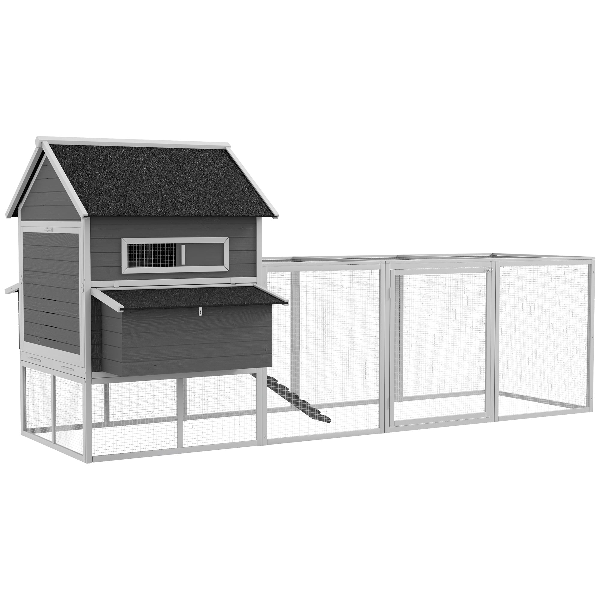 137" Wooden Chicken Coop for 8-10 Chickens, Backyard, Gray - Gray