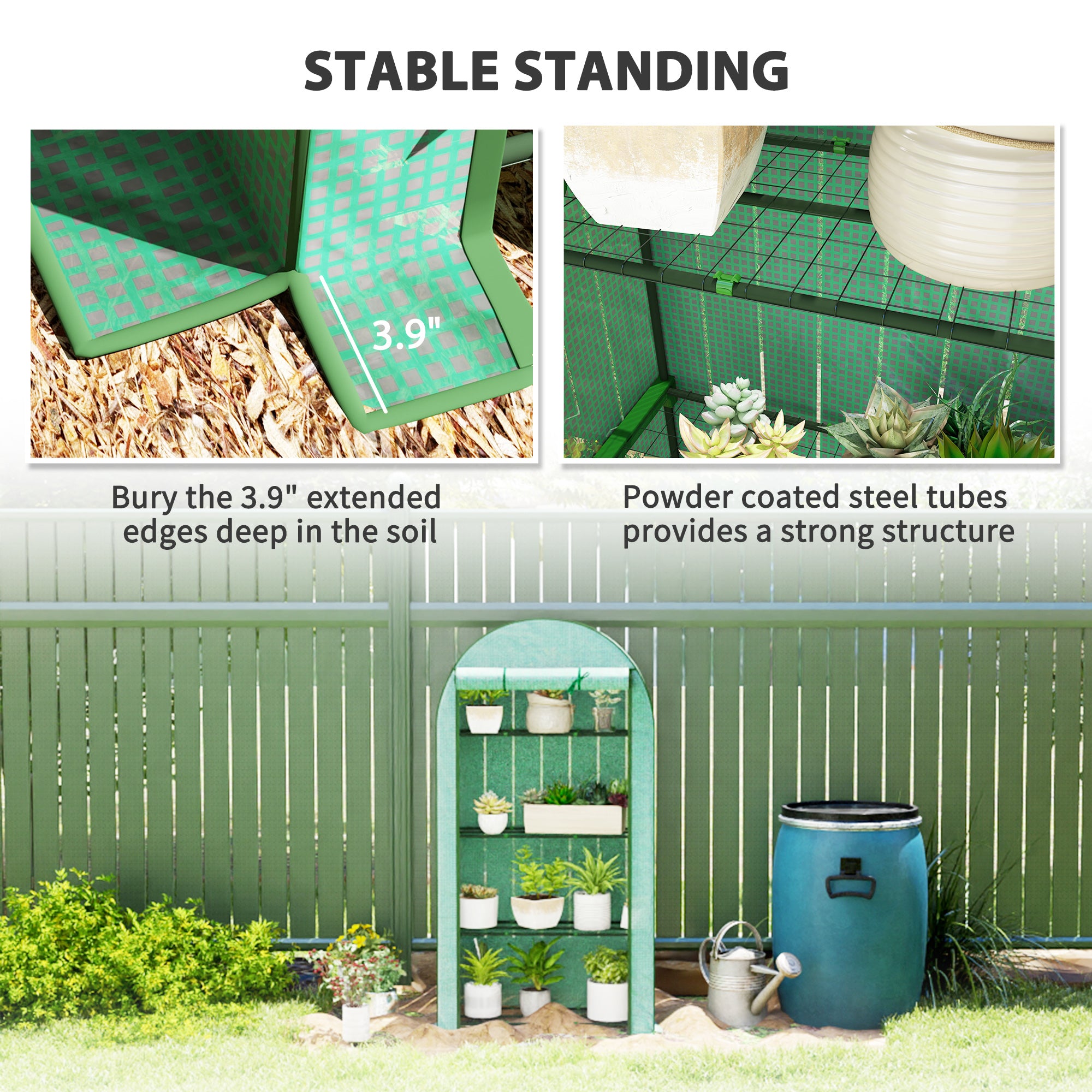 Mini Greenhouse, Portable Greenhouse with 4 Tier Shelves, Roll-Up Door, and Plastic Cover, 41.3" x 17.7" x 63", Green - Green - Image 7