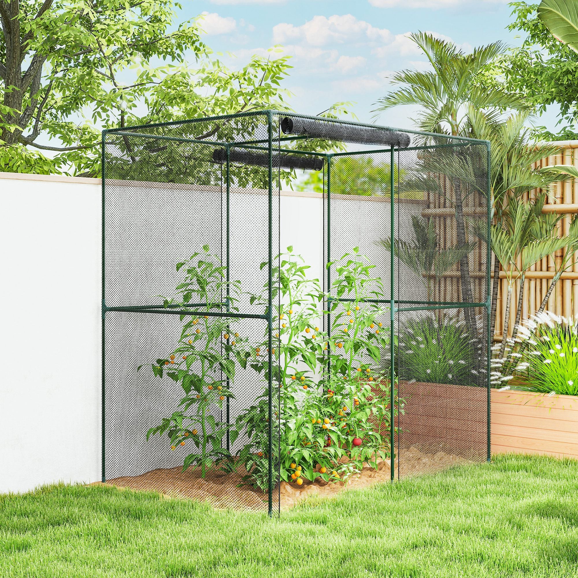 6' x 4' x 6' Crop Cage, Plant Protection Tent with Zippered Doors for Vegetable Garden, Backyard, Black - Black - Image 8