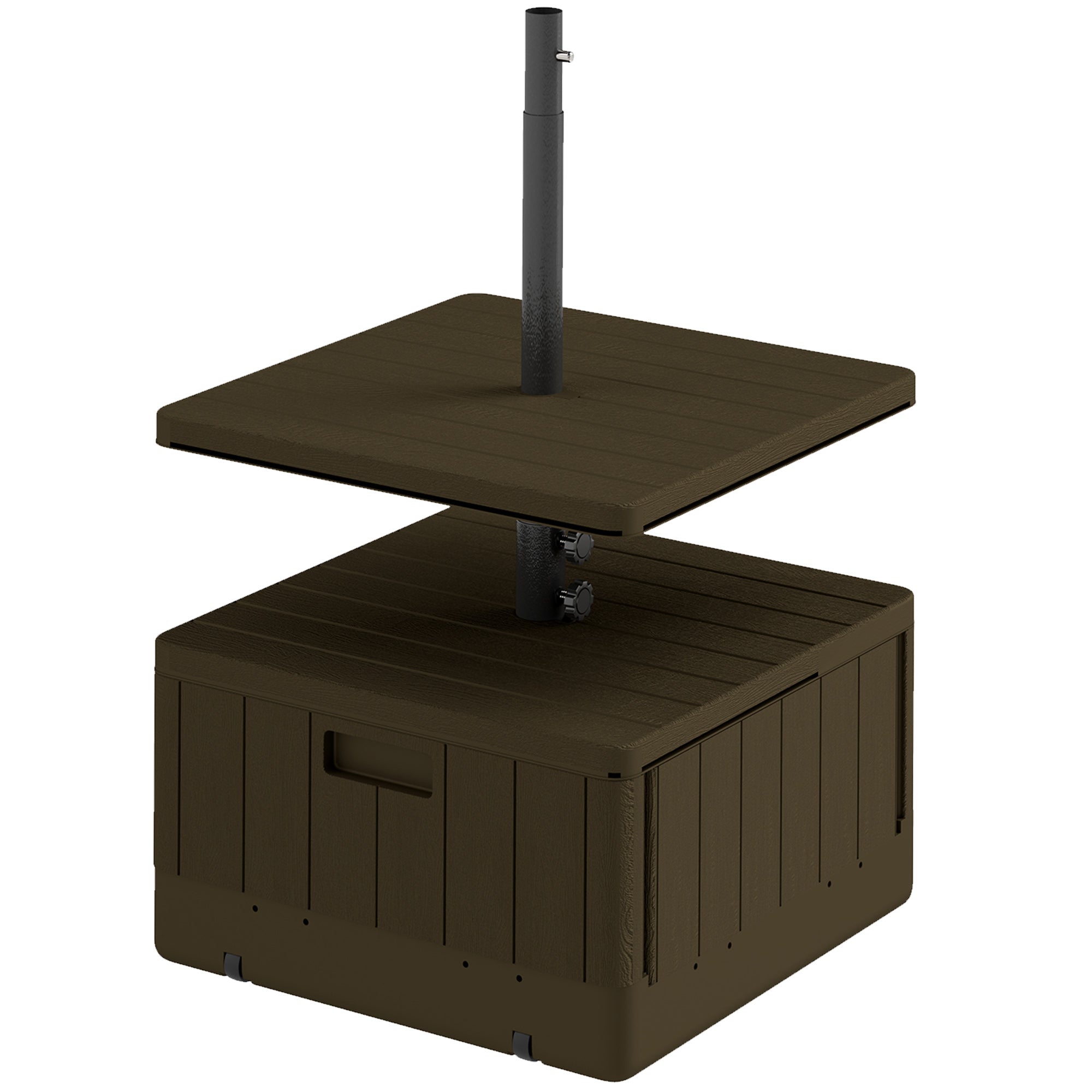 Patio Umbrella Base with Table Tray, Heavy Duty Weighted Umbrella Stand, Wheels Handles, 176lbs,Stand Filling, Brown