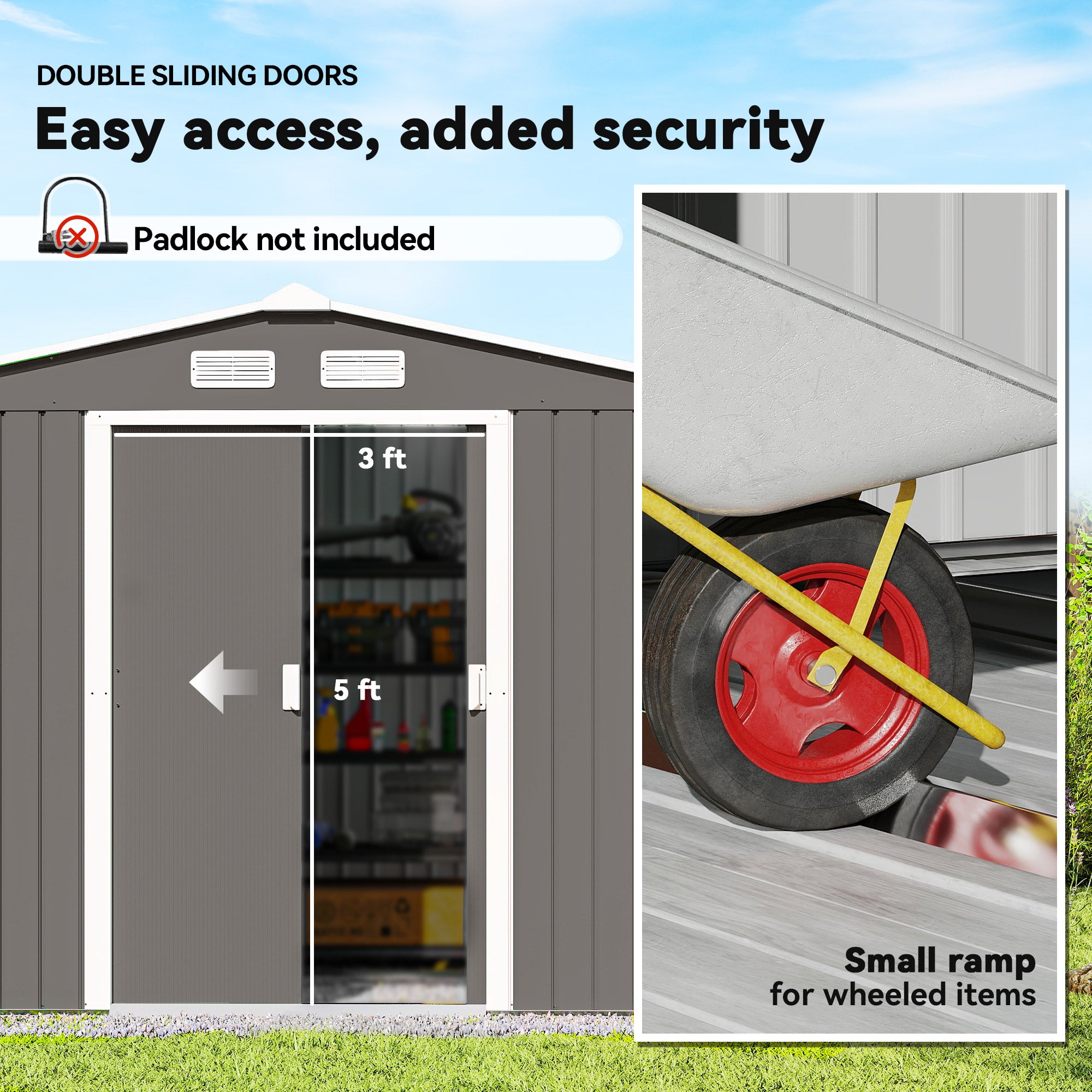 Large Outdoor Storage Shed, 9x6 Garden Tool Shed for Patio, Garage, Lawn, Gray - Gray - Image 5