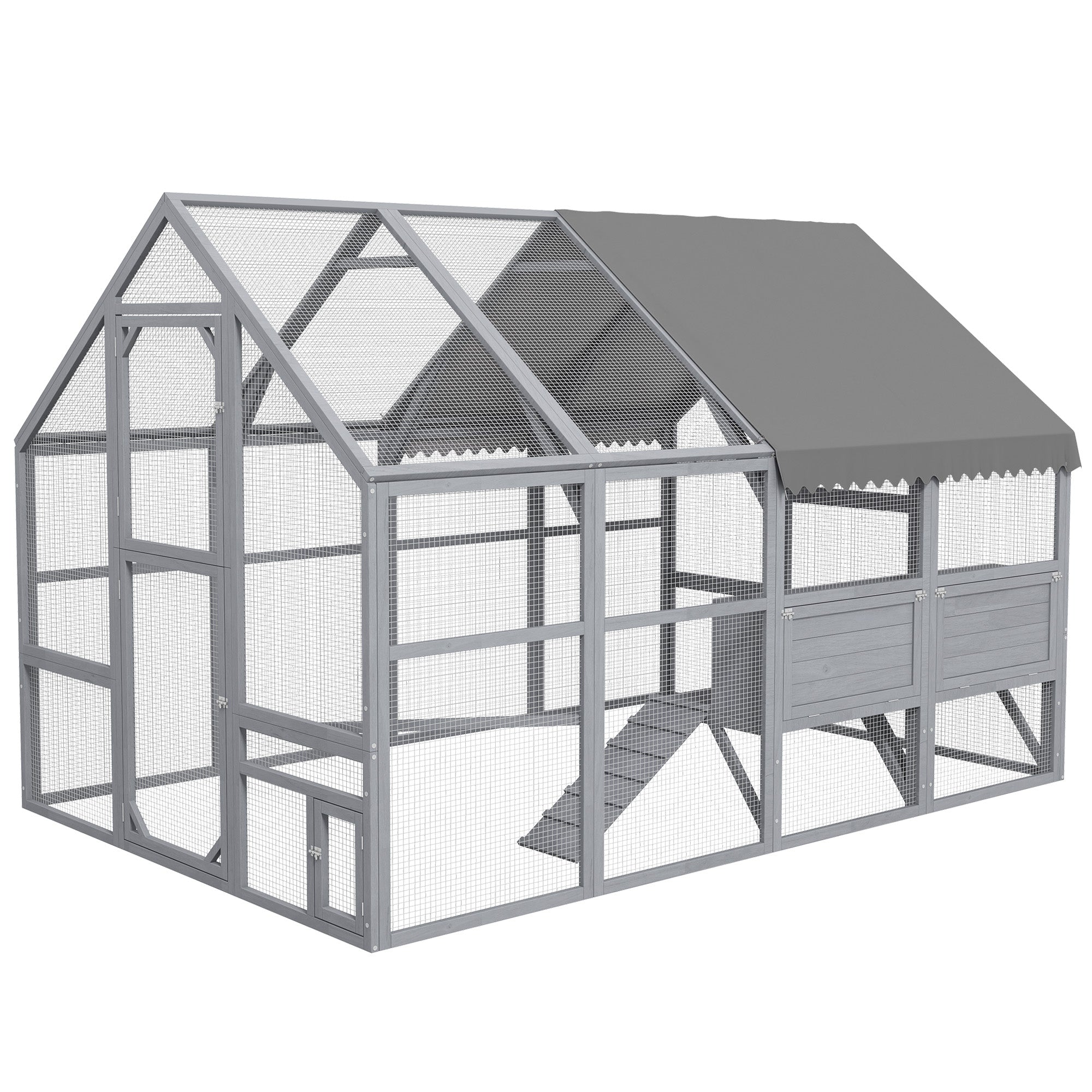 9' x 6' x 6' Large Chicken Coop with Nesting Box, Water-Resistant and Anti-UV Cover for 8-12 Chickens, Gray - Gray