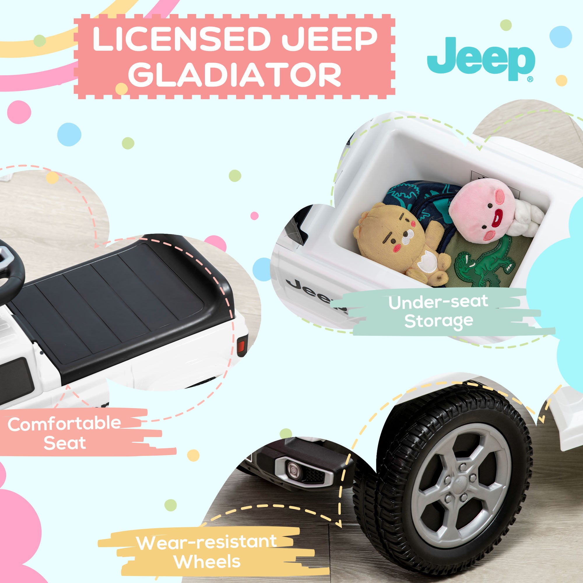 Kids Ride on Push Car, with Engine Sounds & Under-Seat Storage, Foot-to-Floor Ride on Sliding Car with Horn, Sit and Scoot Ride on Toy, Ages 1.5-3 Years, White