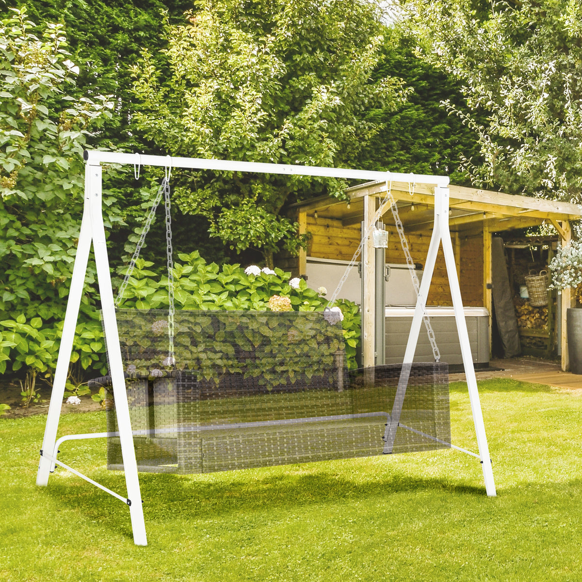 Metal Porch Swing Stand, Heavy Duty Swing Frame, Hanging Chair Stand Only, 528 LBS Weight Capacity, for Backyard, Patio, Lawn, Playground, White