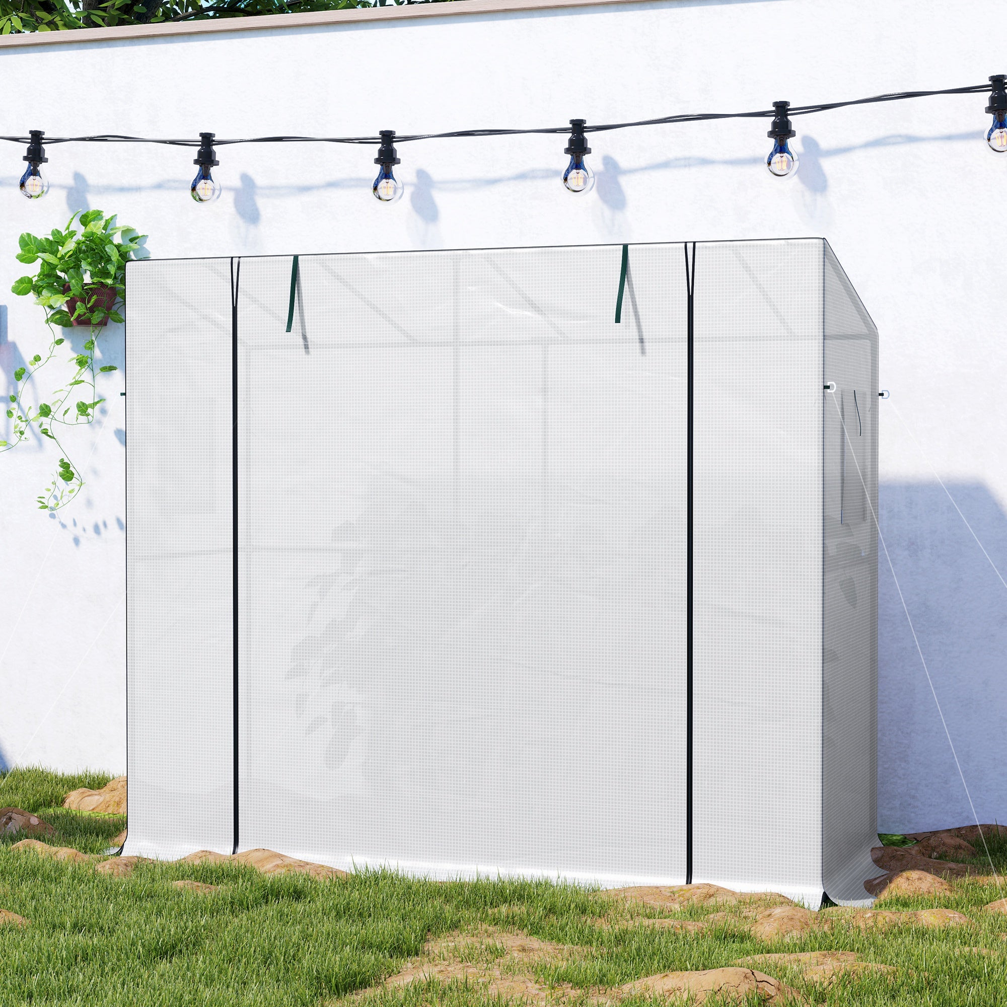 Walk-in Portable Greenhouse Small Greenhouse for Outdoors with UV-resistant PE Cover, 6.6' x 2.5' x 5.6' White - White - Image 8