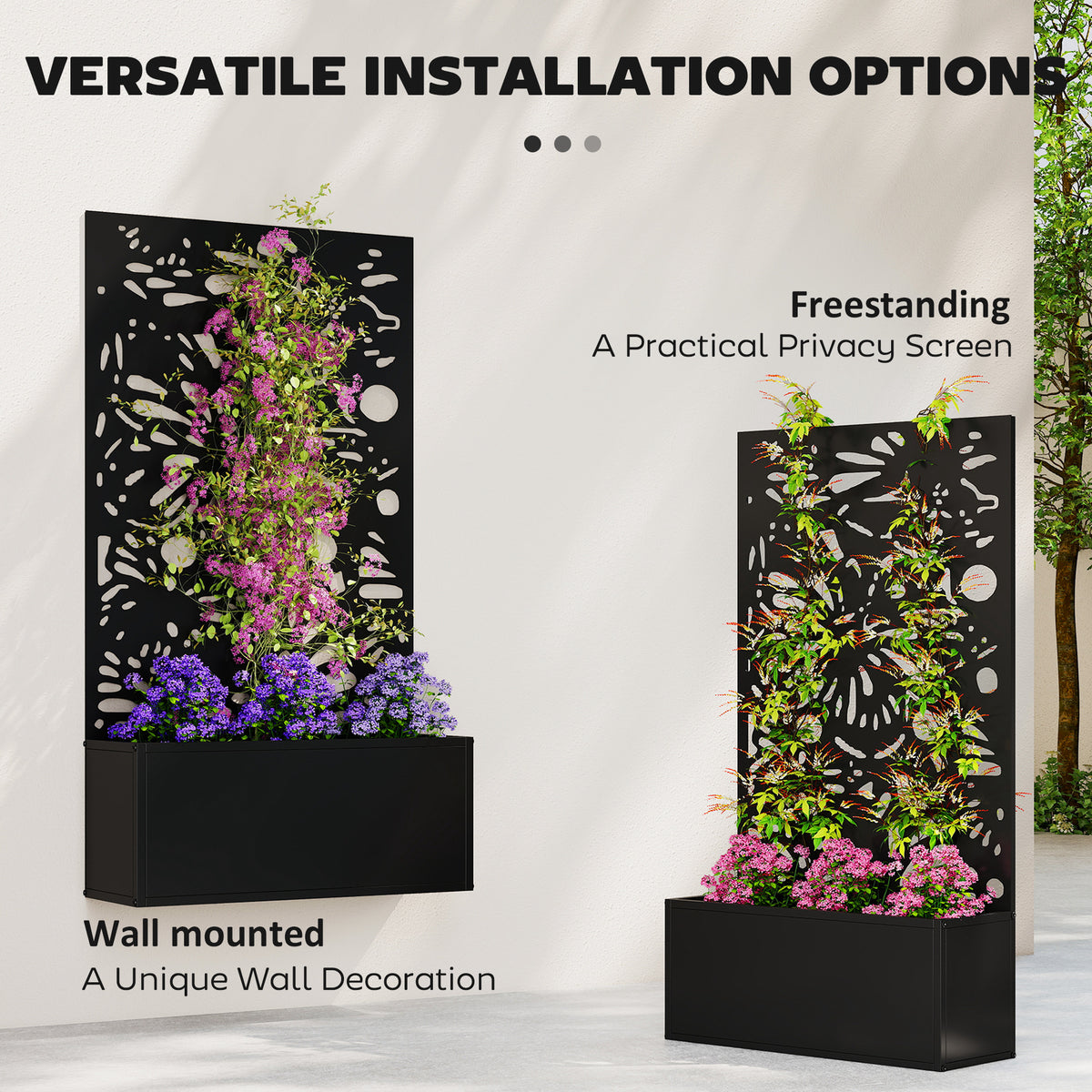 Metal Garden Bed with Trellis for Climbing Plants, Freestanding or Wall Mounted Flower Bed for Garden, Patio, Balcony