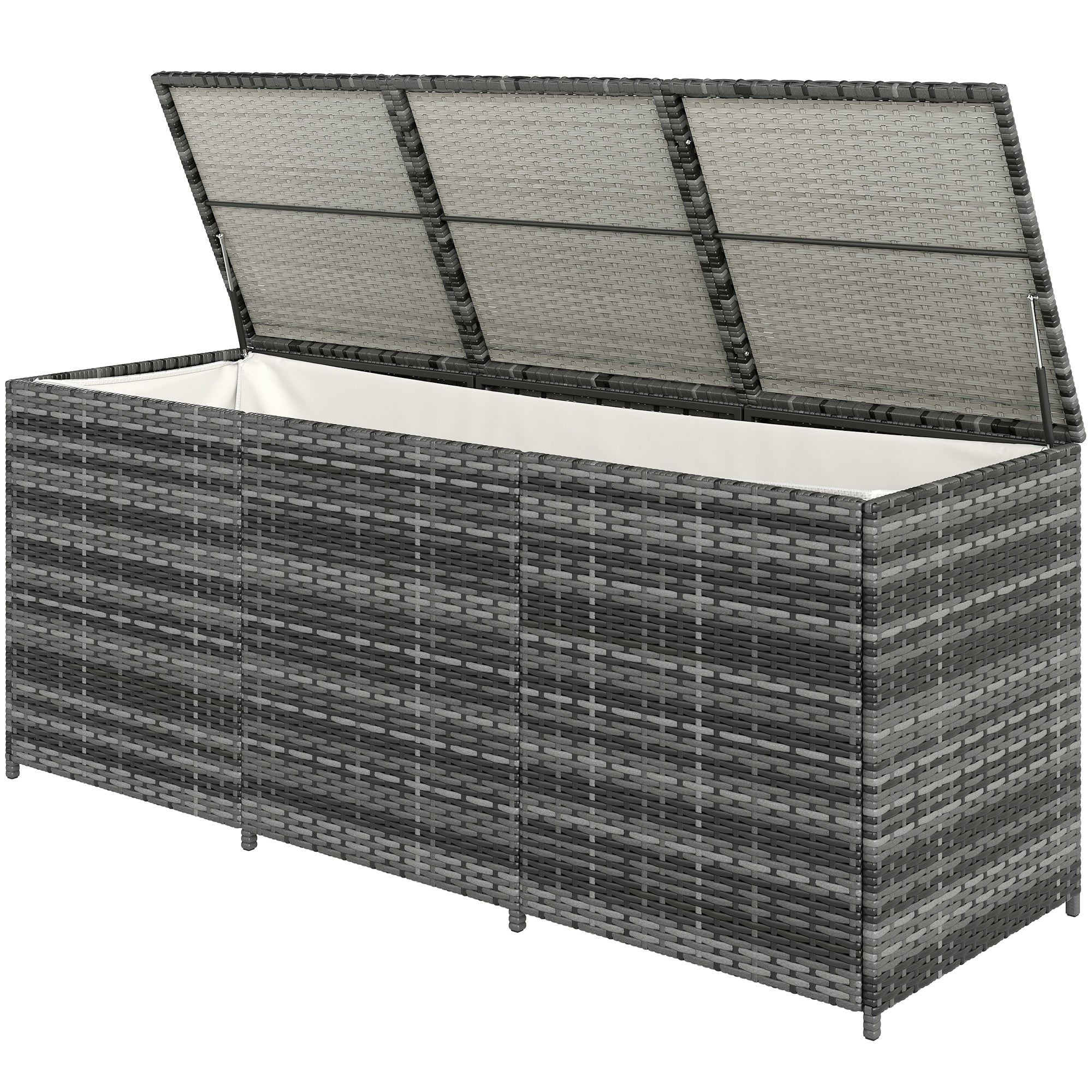175 Gallon Outdoor Storage Box with Inner Liner, PE Rattan Wicker Deck Box with Pneumatic Bar Lift, Mixed Gray - Gray