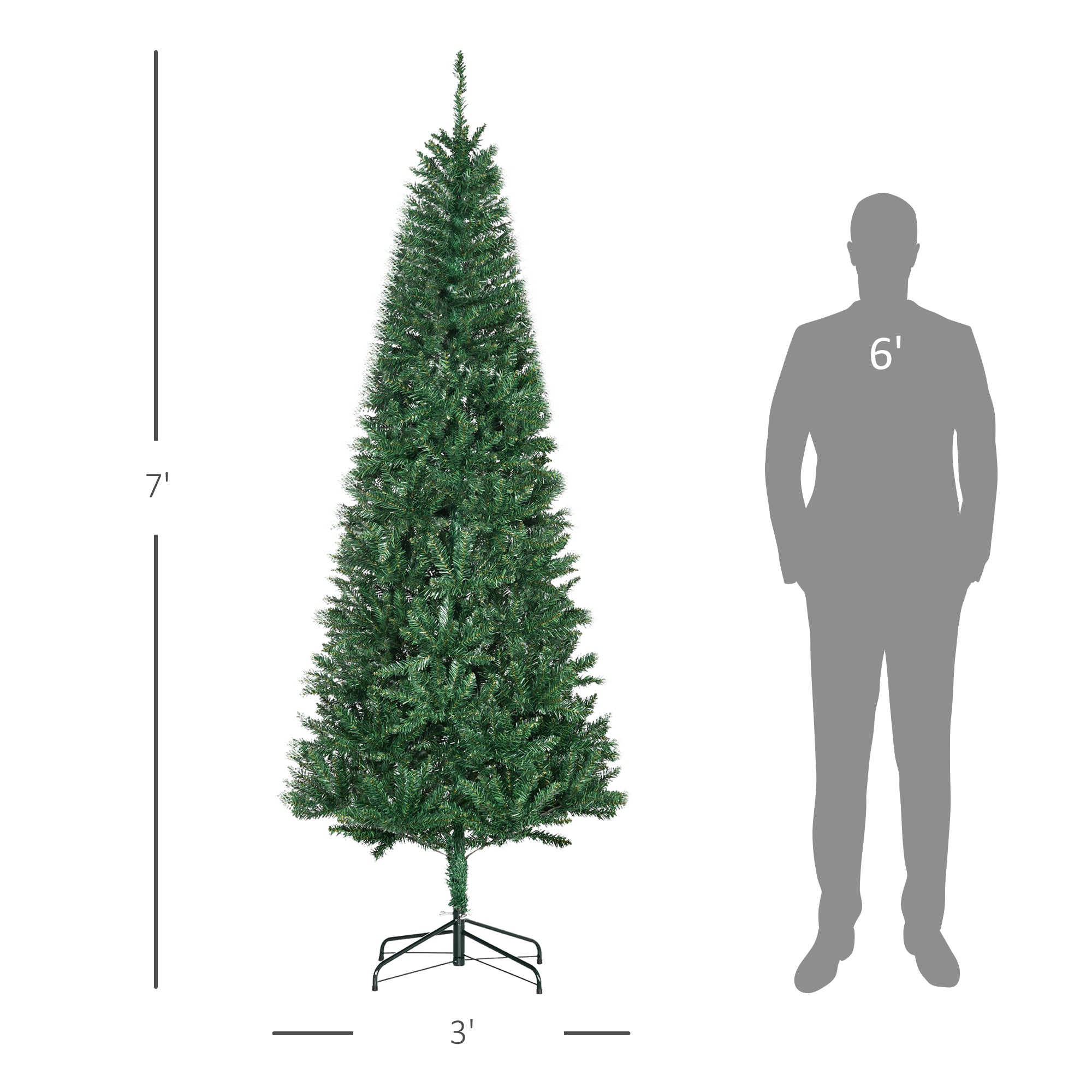7' Artificial Christmas Tree, Unlit Xmas Tree with Realistic Branch Tips for Indoor, Home, Holiday, Green