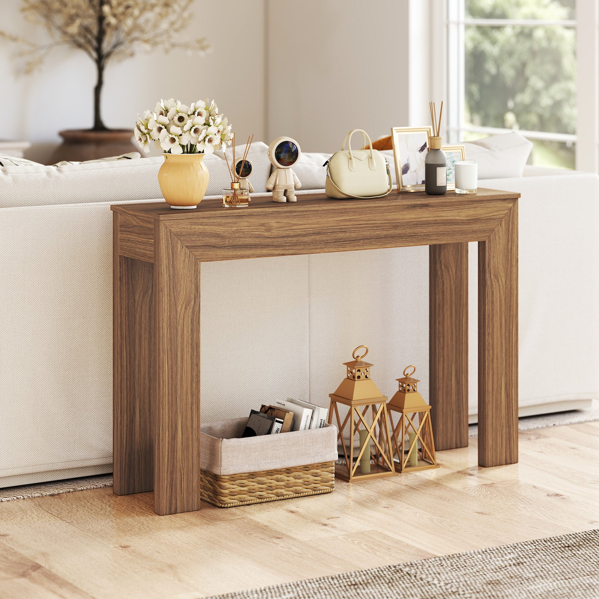 Modern Console Table, 47" Narrow Entryway Table, Walnut