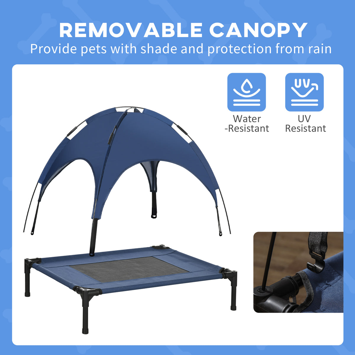 Elevated Portable Dog Cot Pet Bed with UV Protection Canopy Shade, 30 inch, Dark Blue - Blue - Image 6