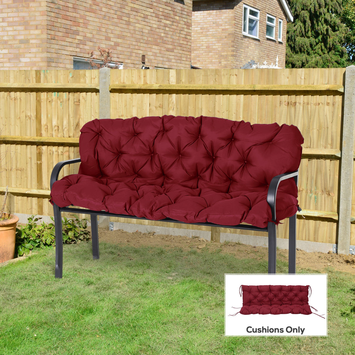 59" x 38" Tufted Bench Cushion for Outdoor Furniture, 3-Seater Replacement for Swing Chair, Patio Sofa/Couch, Wine Red