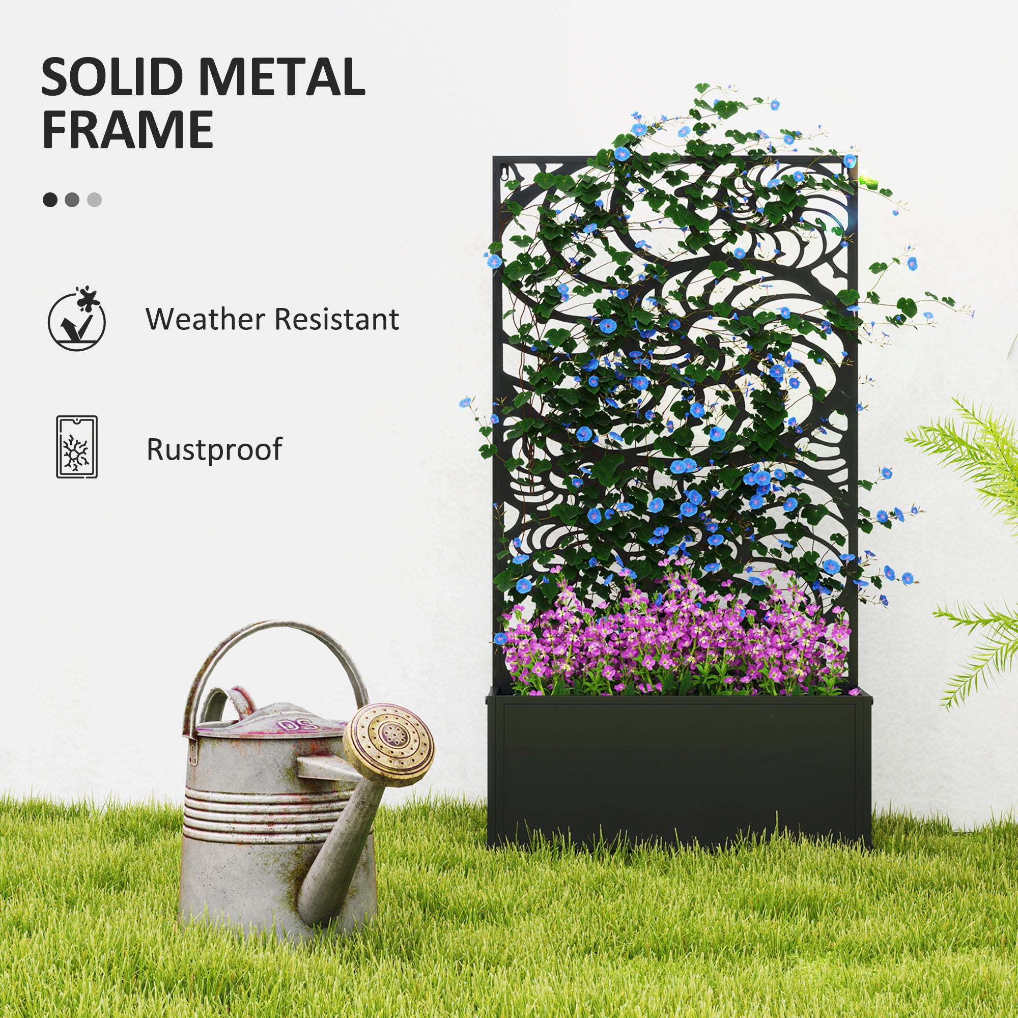 Metal Garden Bed with Trellis for Climbing Plants, Freestanding or Wall Mounted Flower Bed for Garden, Patio, Balcony - Black - Image 6