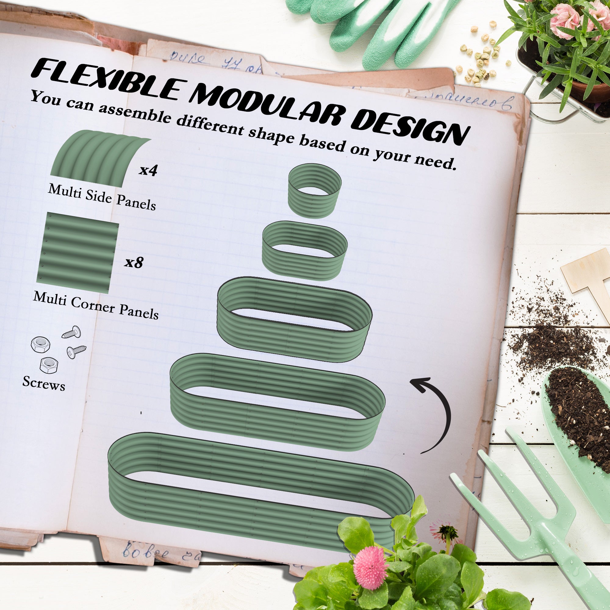 7.9' x 2' x 1.4' Galvanized Raised Garden Bed Kit, Metal Planter Box with Safety Edging, Green - Green - Image 4