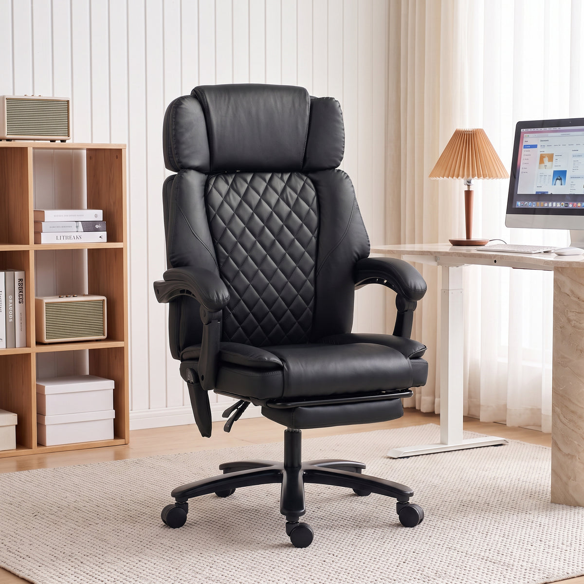 Massage Office Chair with Heat, 400lbs Heavy Duty Desk Chair with Adjustable Headrest, Reclining, Footrest, Black