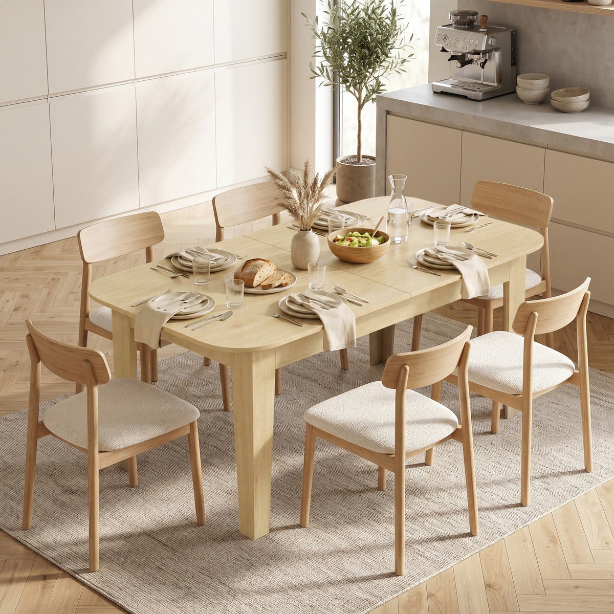 Extendable Oval Dining Table for 4-6, Farmhouse Expandable Kitchen Table, Round Edges, Oak