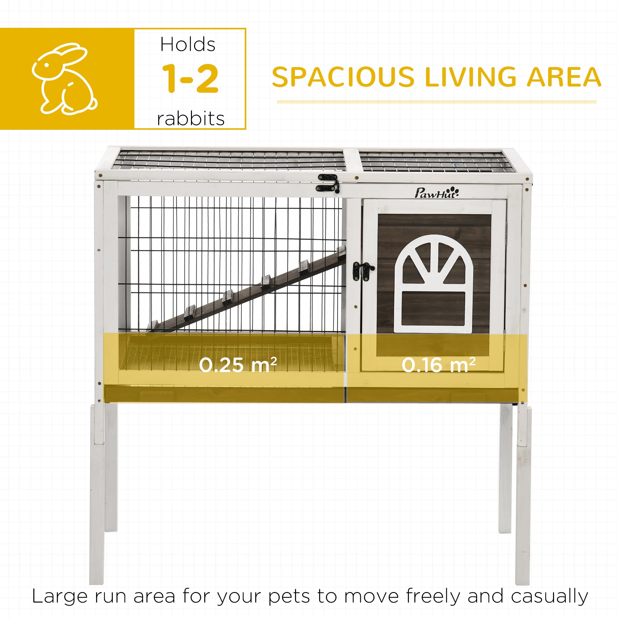 Wood Rabbit Hutch, Elevated Guinea Pig Cage with Run, Coffee - Coffee - Image 4