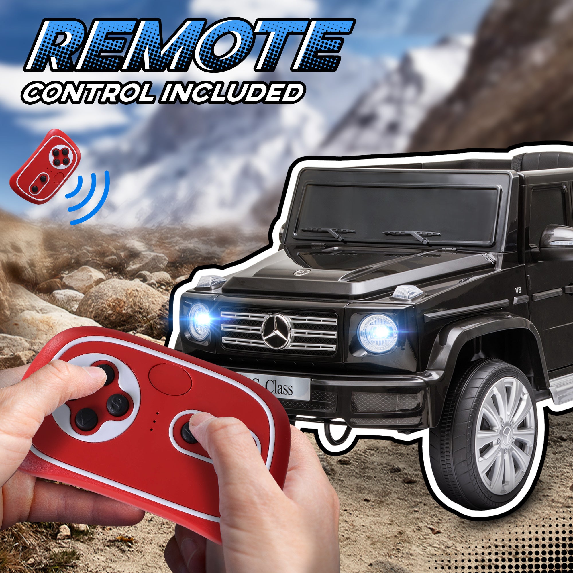 12V Mercedes Benz G500 Licensed Kids Electric Car with Remote Control, Headlights, Music, Suspension, Storage, Black