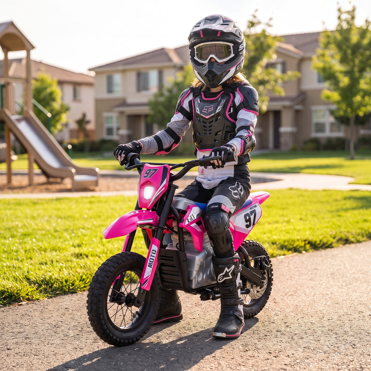 36V Electric Dirt Bike for Kids with Brushless Motor, Up to 9.9 MPH, Inflatable Tires and Rear Suspension, Pink