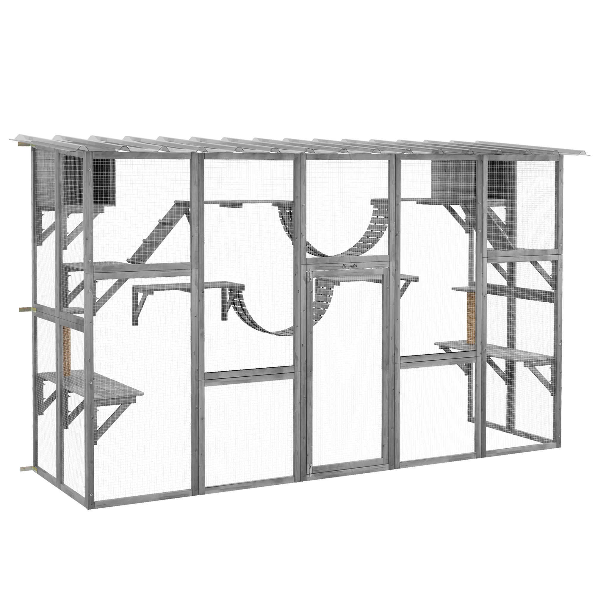 Catio Playground Cat Window Box Outside Enclosure for Multiple Cats w/ Shelves & Bridges, Gray - Gray