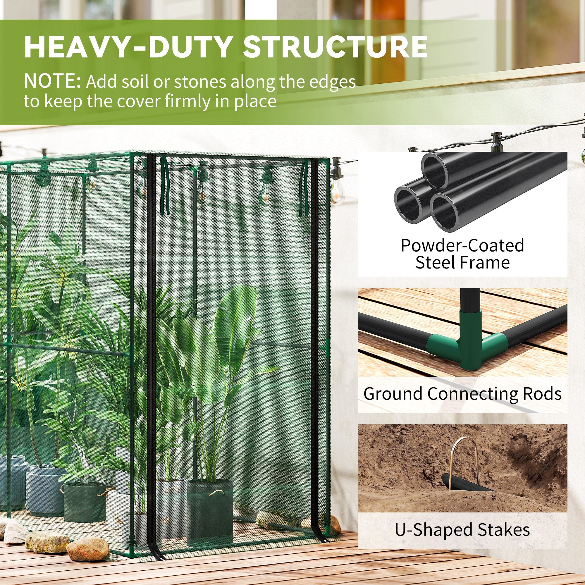 Crop Cage, Plant Protection Tent with Zippered Door, Plant Protector from Animals for Vegetables Flowers Fruits, Green - Green - Image 5