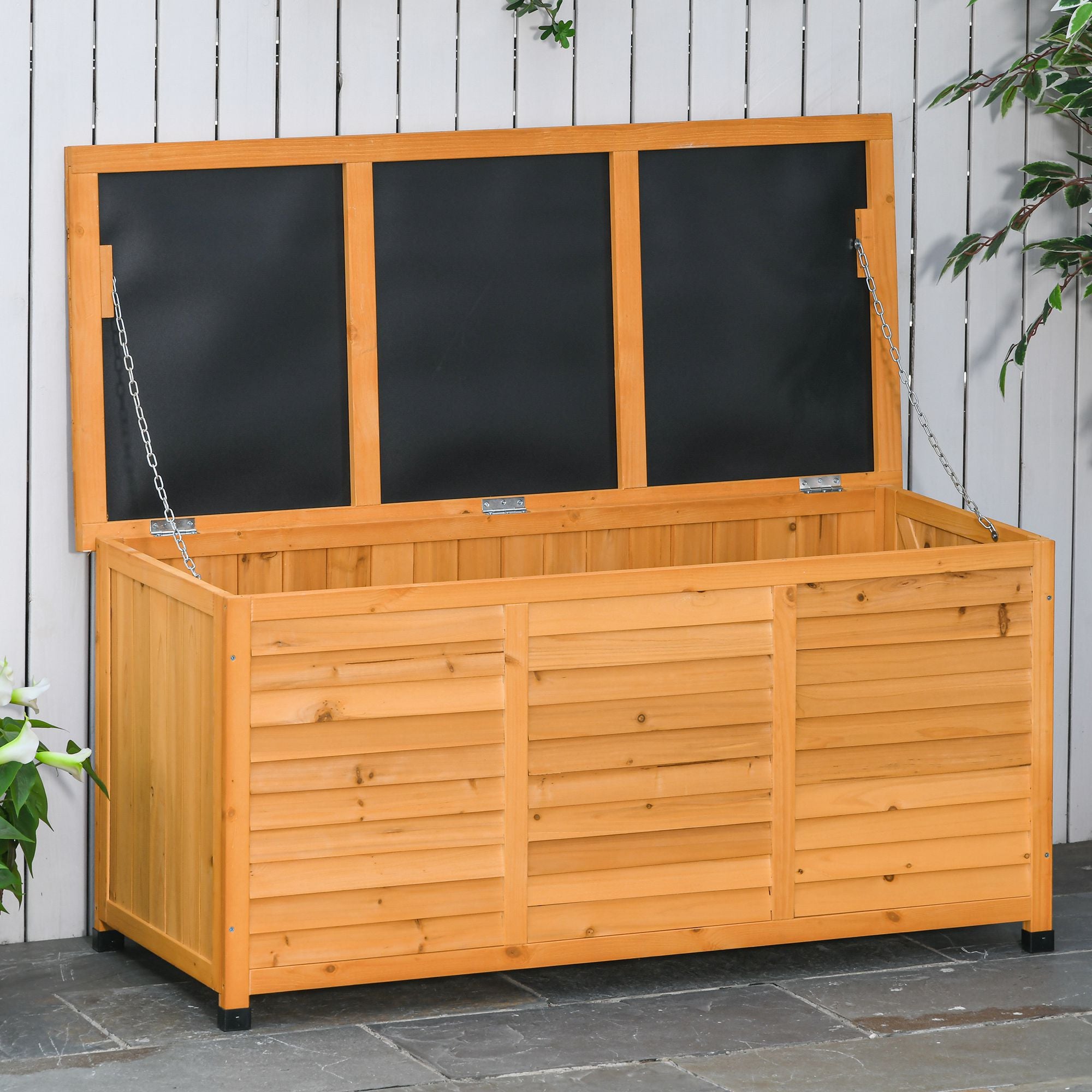 75 Gallon Wooden Deck Box, Outdoor Storage Container with Aerating Gap & Weather-Fighting Finish, Yellow - Yellow - Image 2