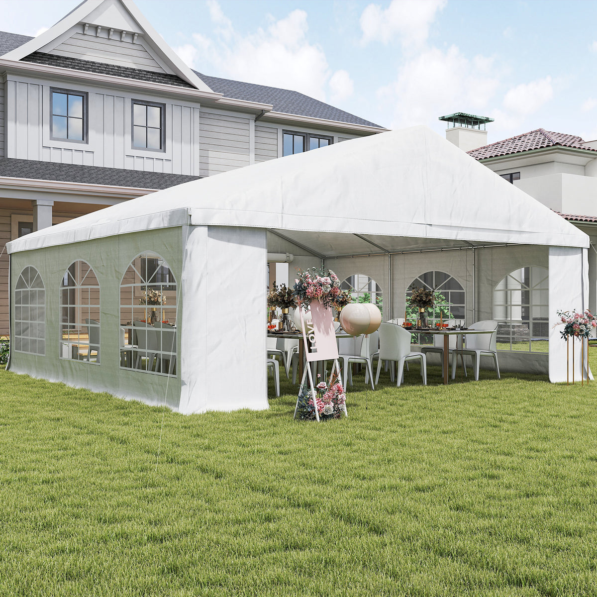 20' x 20' Heavy-duty Large Wedding Tent, Outdoor Carport Garage Party Tent, Patio Gazebo Canopy with Sidewall, White