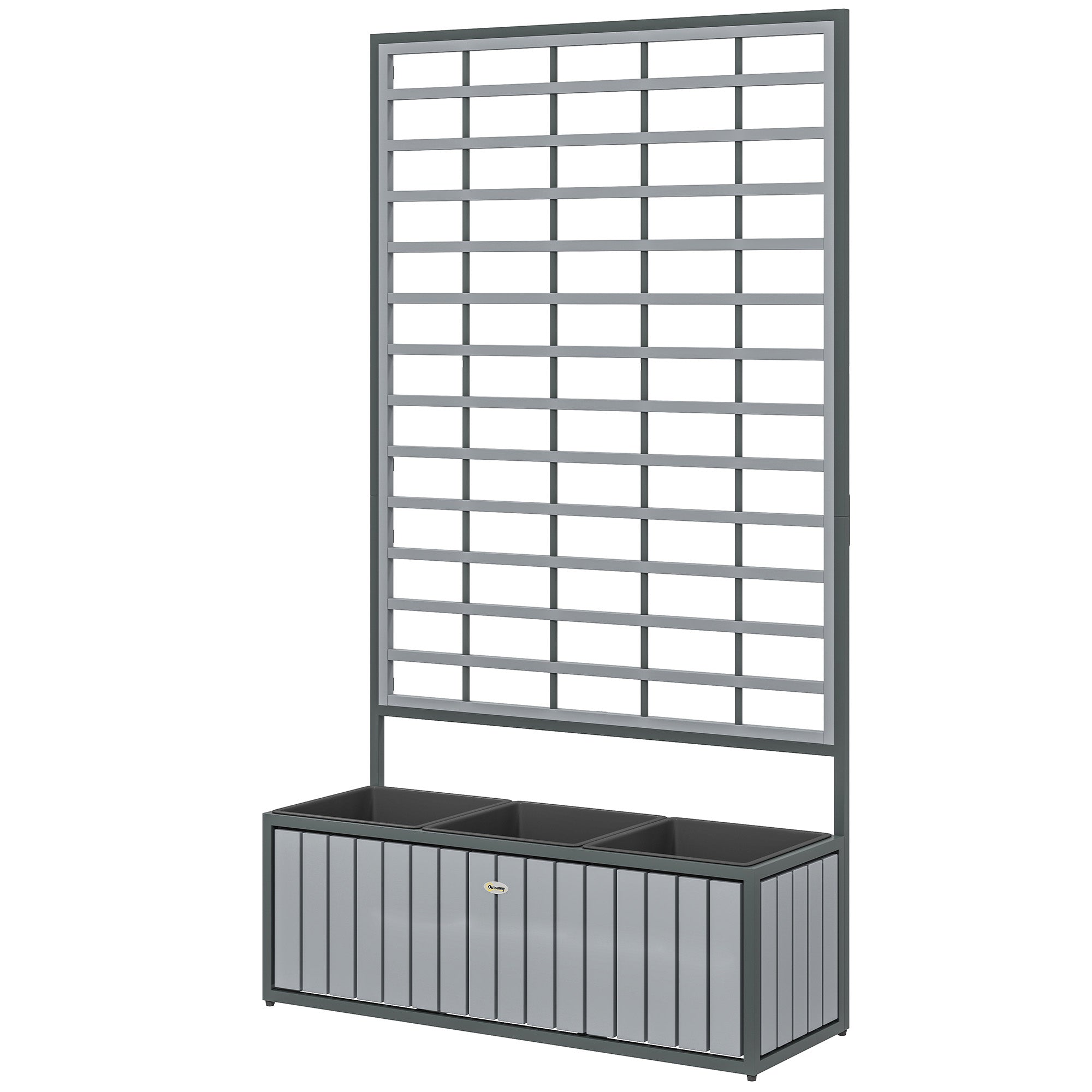 Wooden Raised Garden Bed with Trellis, Removable Pots, for Backyard, Patio, Balcony, 29" x 11" x 52", Gray - Gray