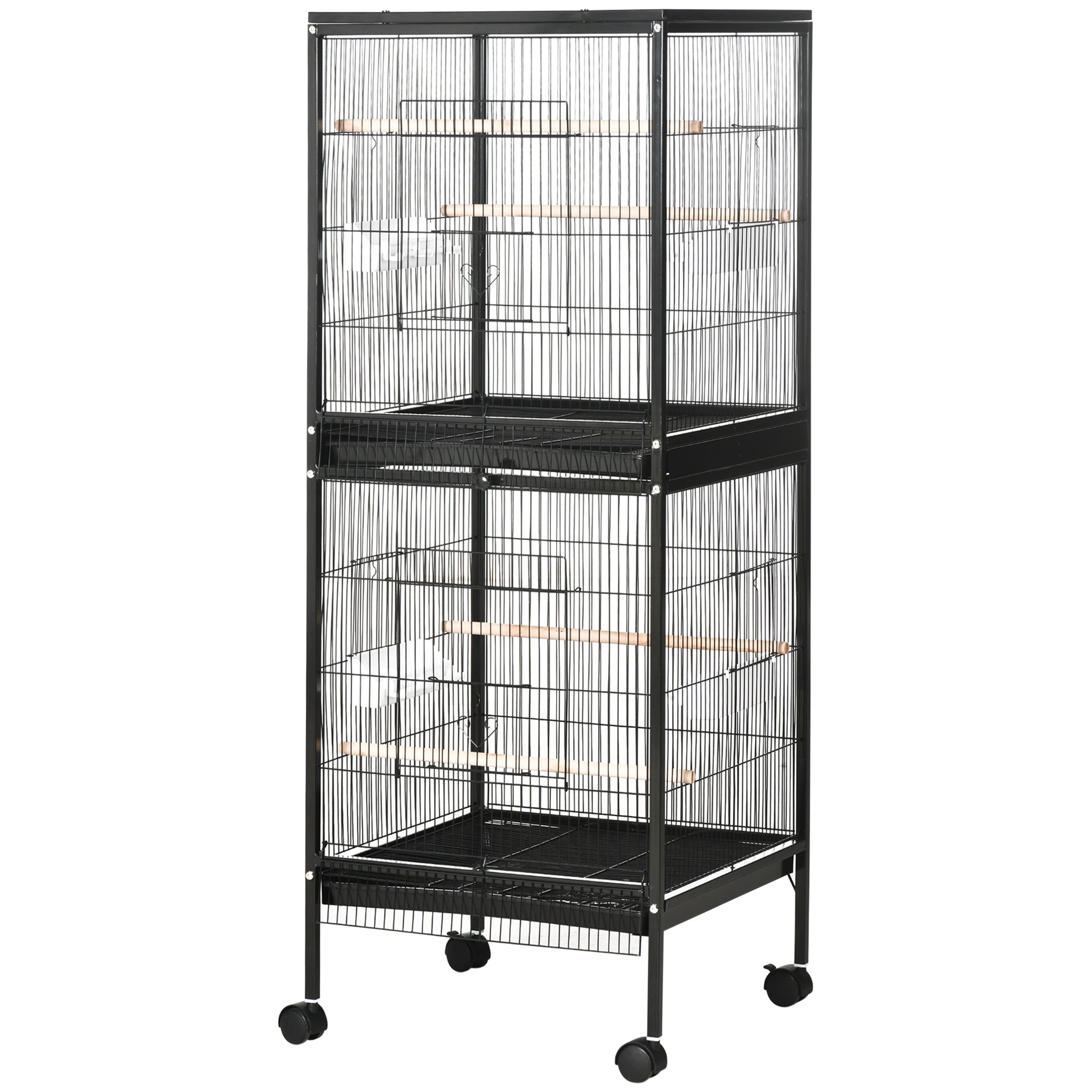 55" 2 In 1 Bird Cage Aviary Parakeet House for finches, budgies with Wheels, Black - Black