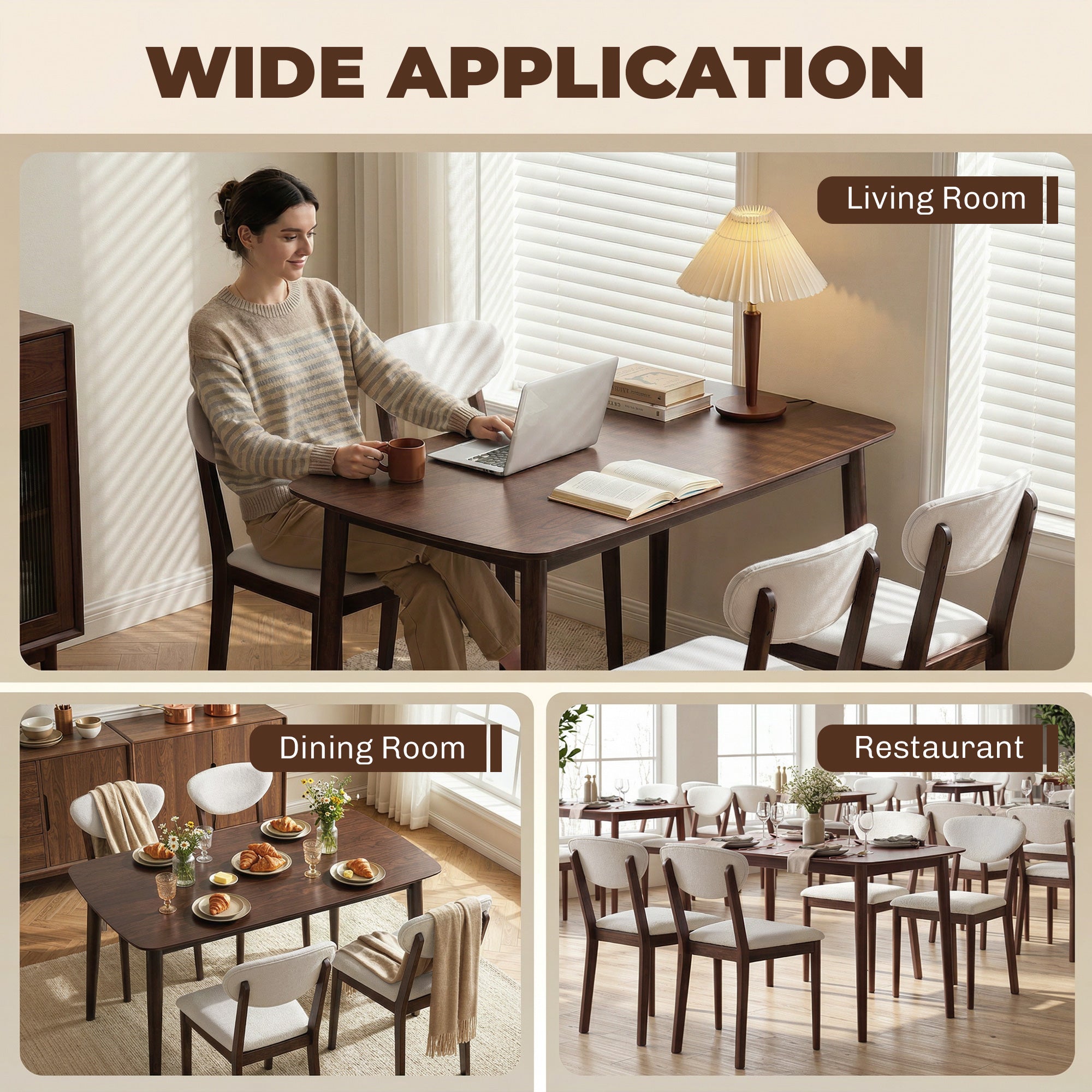 5-Piece Dining Table Set for 4, Mid-Century Modern Kitchen Table and Chairs, Cream White