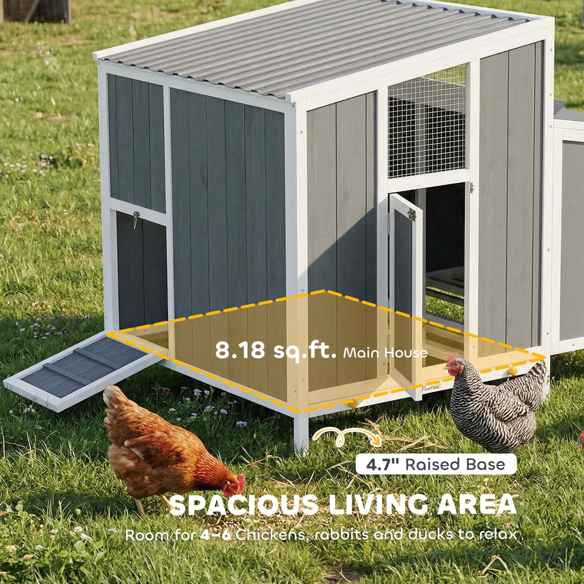 Chicken Coop, Wooden Chicken House for 4-6 Hens, Outdoor Hen House with Nesting Box, Pull-Out Tray and Weatherproof Roof