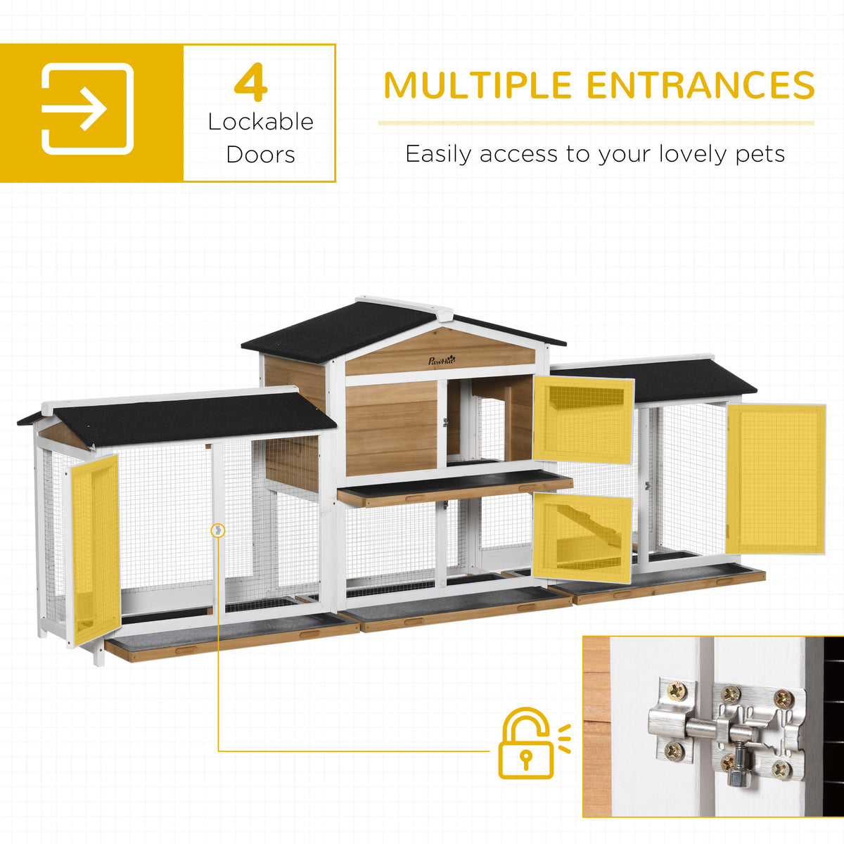 90.5" Wooden Rabbit Hutch Bunny Cage Pet Playpen House Enclosure with Double Side Run Boxes, No Leak Tray, Ramp, for Rabbits, Chickens, Ducks, Guinea Pig and Small Animals, White